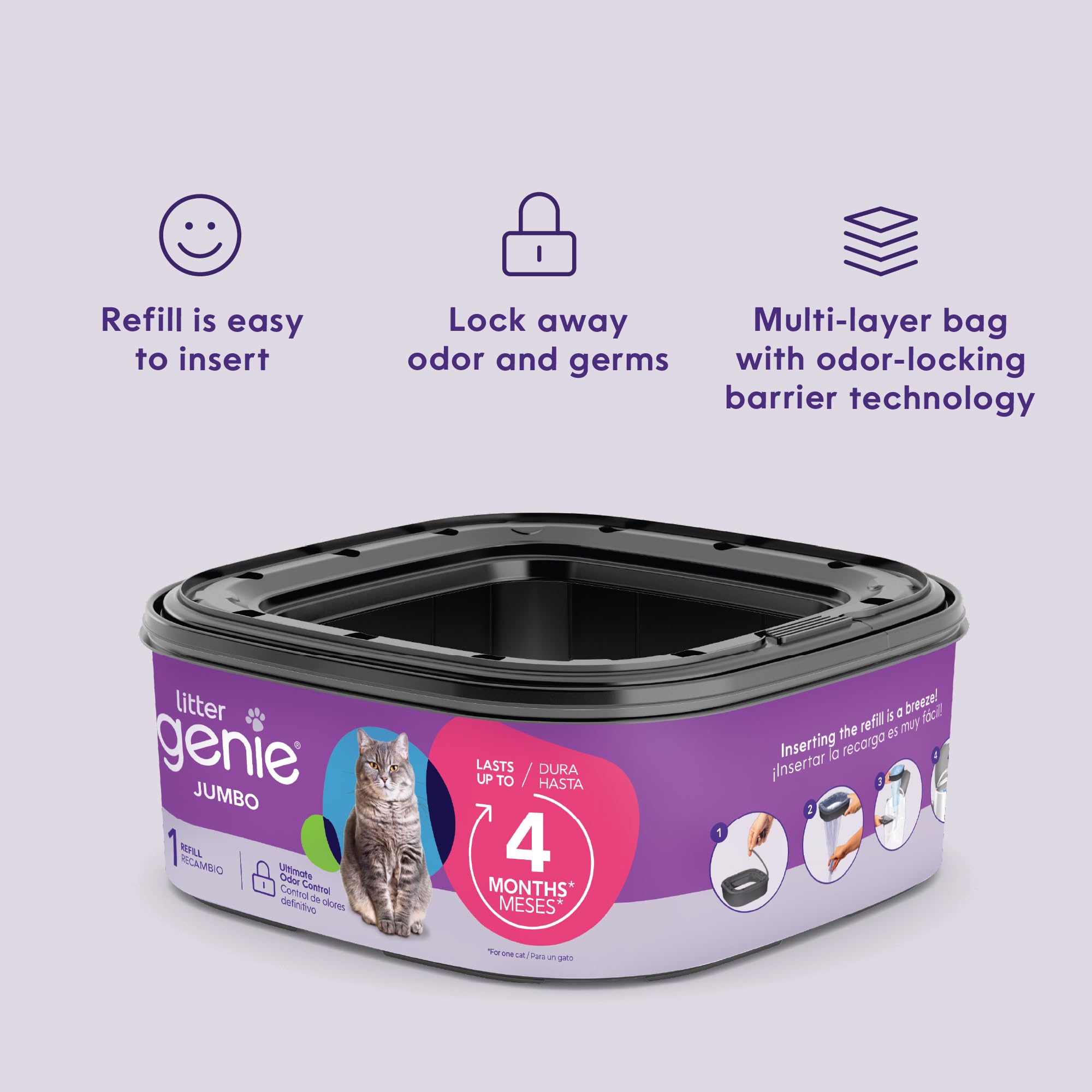 Litter Genie Refill Bags | Jumbo 6-Pack | Up To 24 Months Of Supply In 6 Cartridges | Ultimate Odor Control Cat Litter Bags