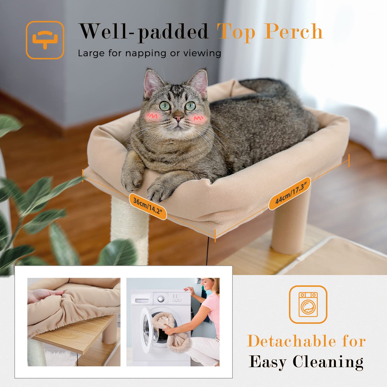 Pawz Road Cat Tree 35 Inches Wooden Cat Tower With Double Condos, Spacious Perch, Fully Wrapped Scratching Sisal Posts And Repla