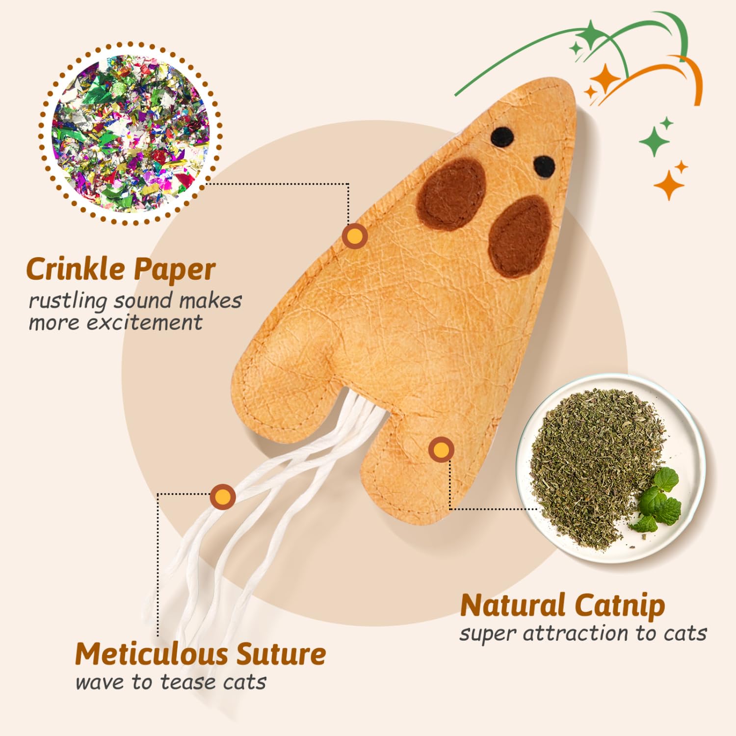 Nobleza Catnip Toys For Indoor Cats, 6 Pack Cute Teething Chew Kitten Toys, Interactive Plush Bite Resistant Cat Toys With Crink