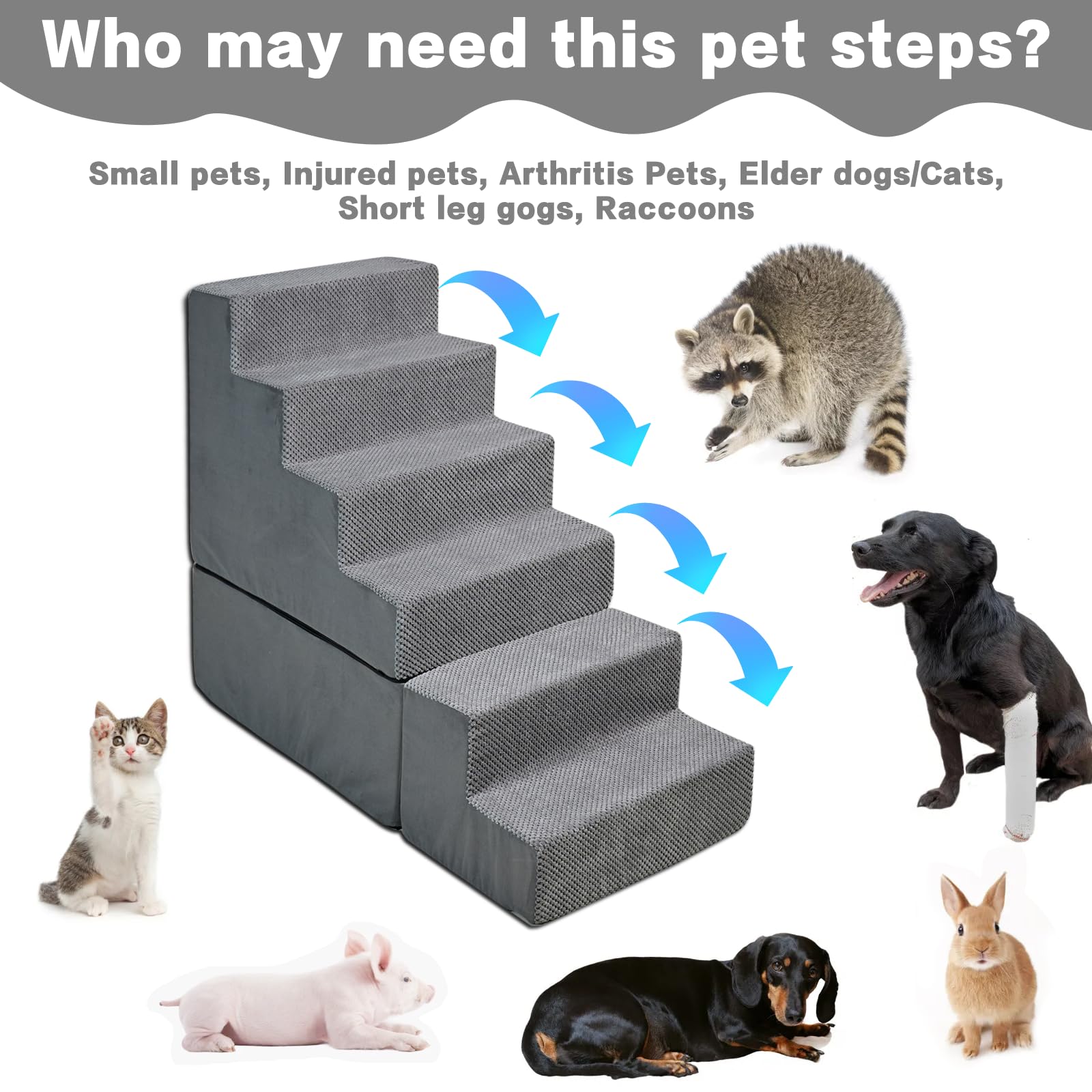 MALOROY Dog Stairs 30 inches High, Dog Stairs for Small Large Dogs for High Beds 28-34 inches Tall, 33D Foam Dog Steps/Dog Ramp