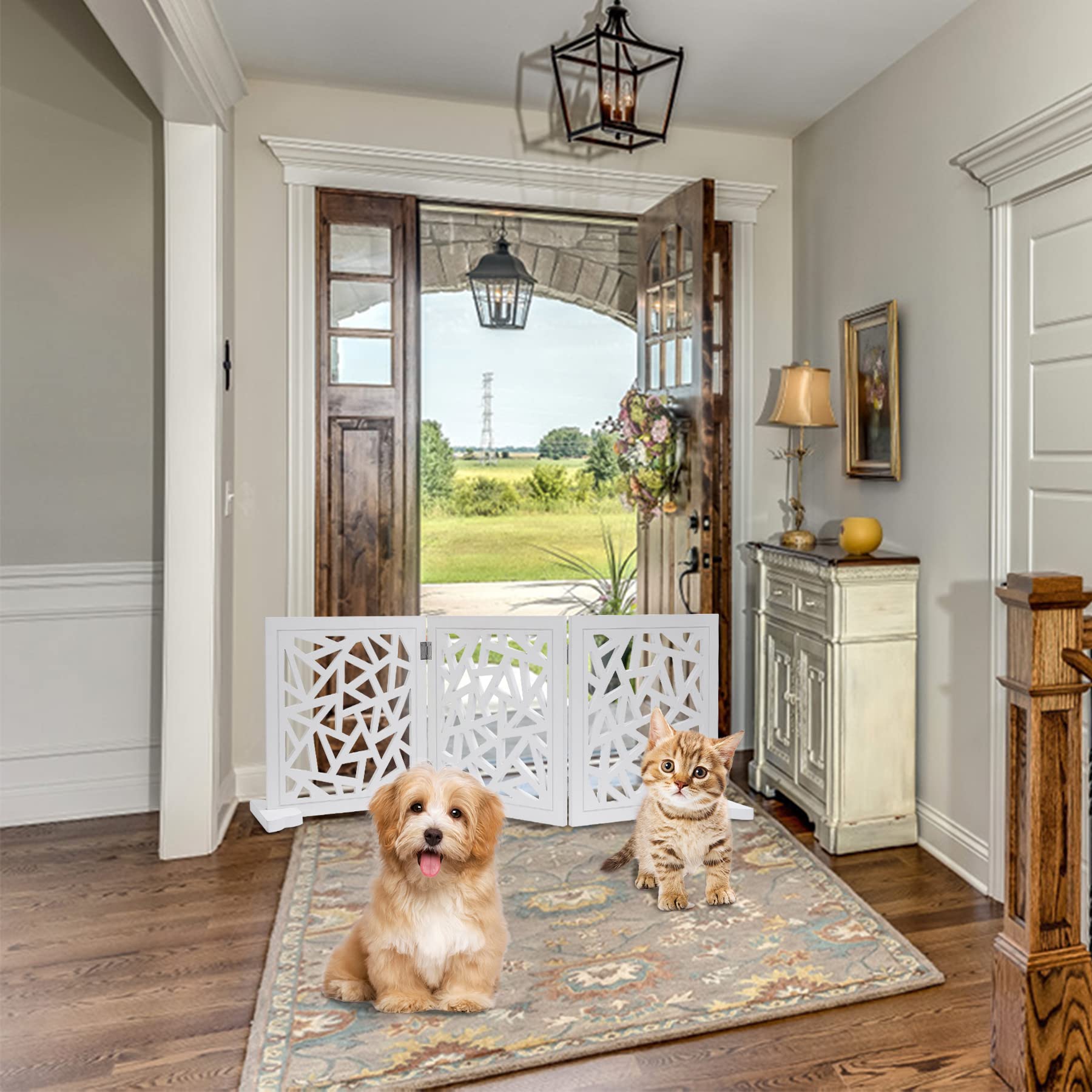 Cilxgqln Freestanding Pet Gate Dog Gate, 3-Panel Folding Puppy Gate Wooden Fence Barrier For Small Medium Pet, Indoor Cat Dog Ga