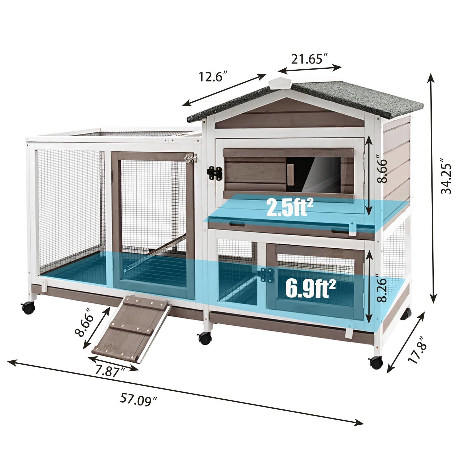 Petscosset Rabbit Hutch-Indoor Outdoor Rabbit Hutch With Pull Out Tray Large Rabbit Hutch Firwood Bunny Hutch Indoor Guinea Pig