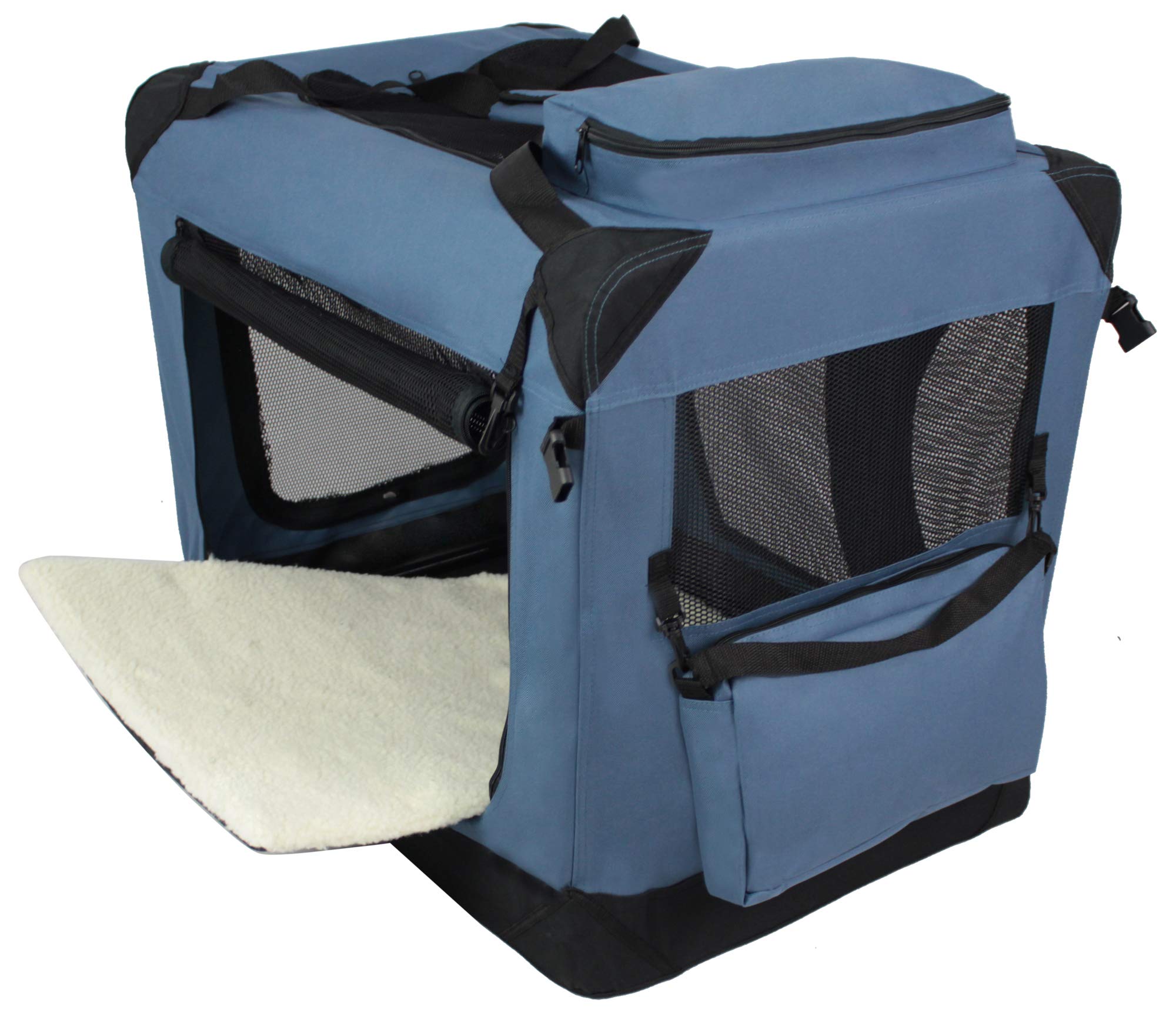 Elitefield 3-Door Folding Soft Dog Crate With Carrying Bag And Fleece Bed (2 Year Warranty), Indoor & Outdoor Pet Home (42'' L X