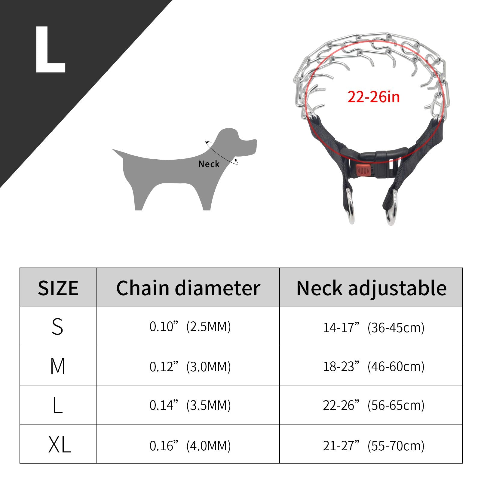 Dog Prong Collar, Ultra-Plus Chrome Plated Training Collar With Quick Release Clip For Dogs, Adjustable Pet Pinch Collar With Silver Plating For Small Medium Large Dogs (L)