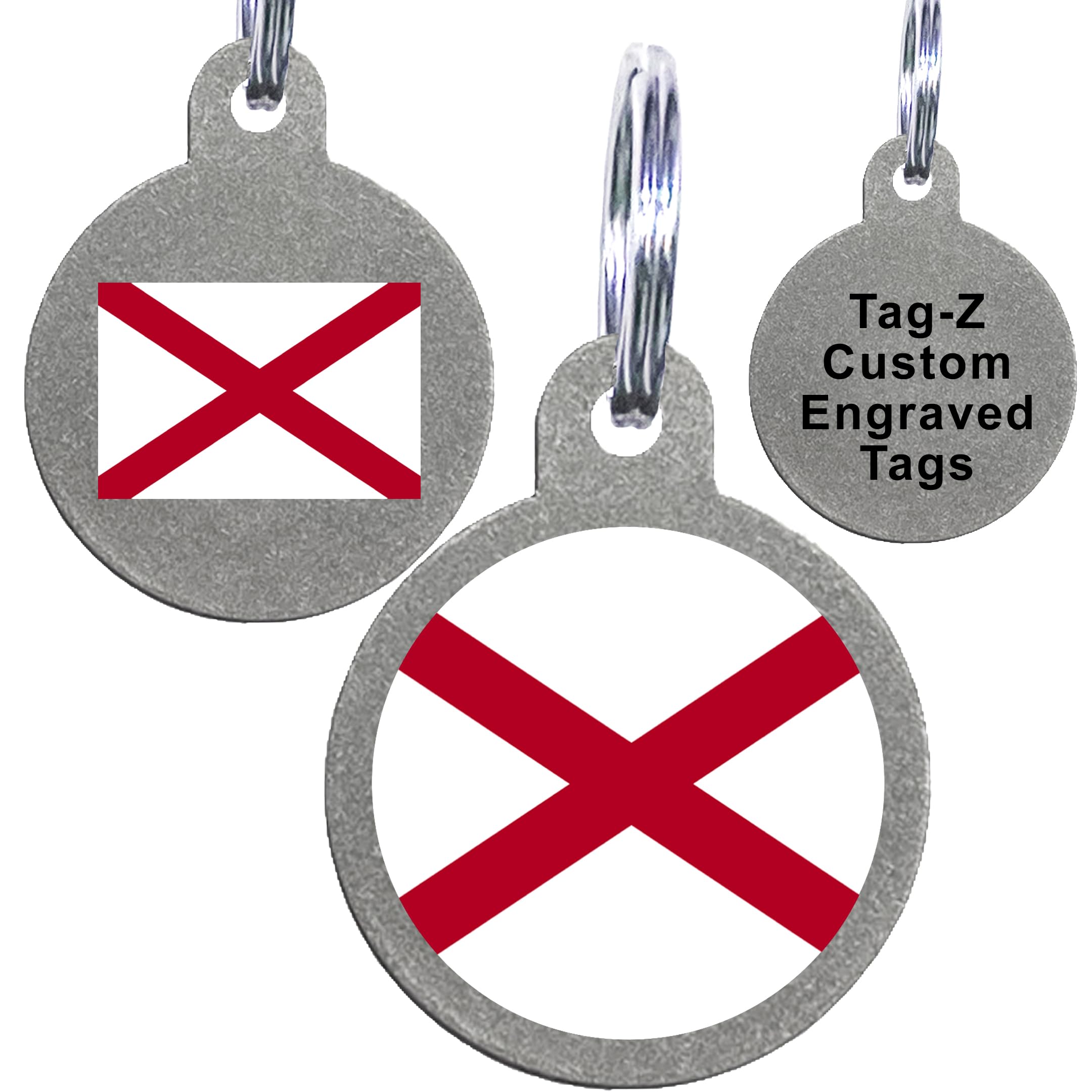 Alabama Flag Pet Id Tags, Custom Printed And Laser Engraved Circle