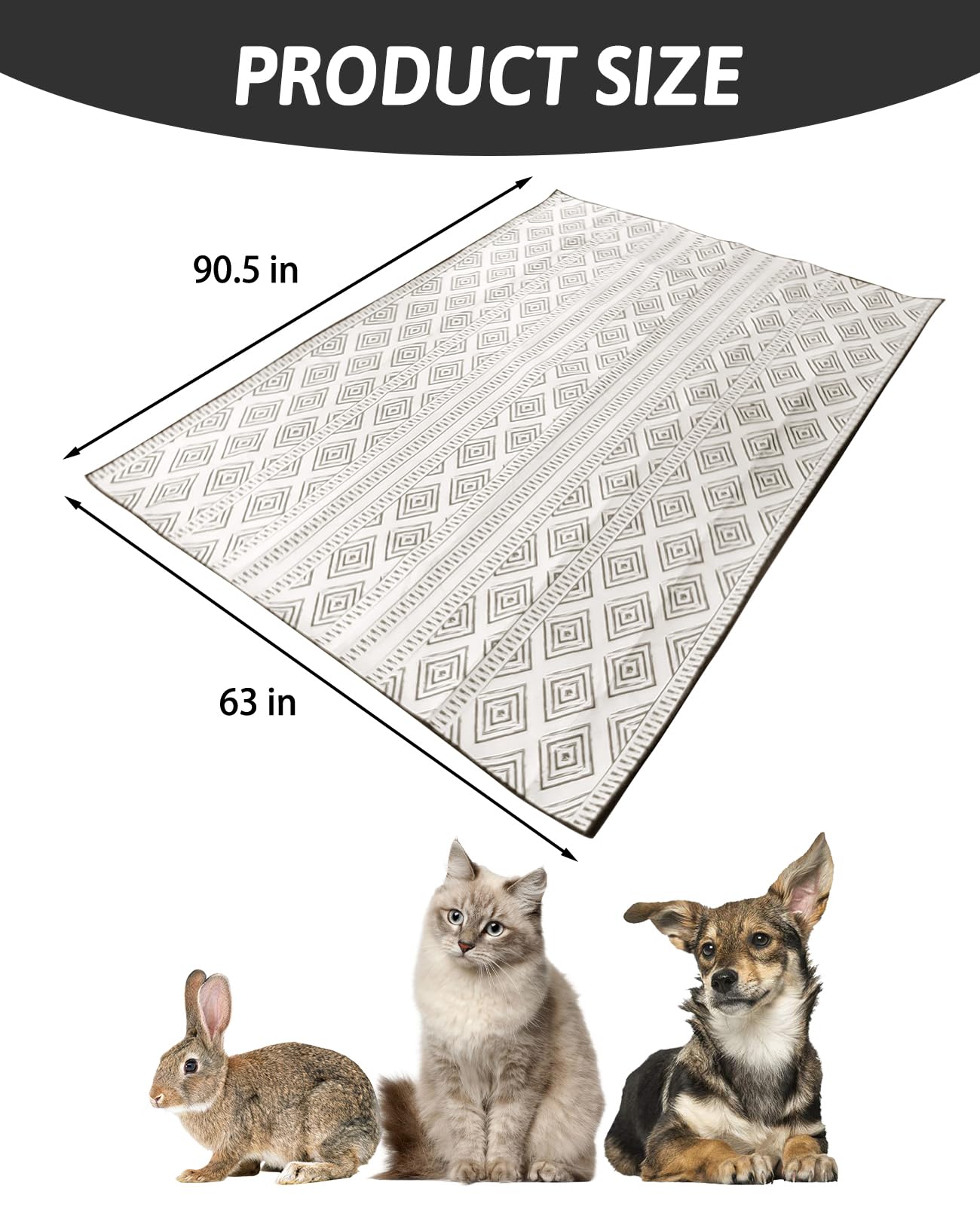 BNOSDM 91'' X 63'' Washable Bunny Cage Liners Large Rug for Rabbits Large Non Slip Pad for Bunnies Resuable Rabbit Liner for Chi