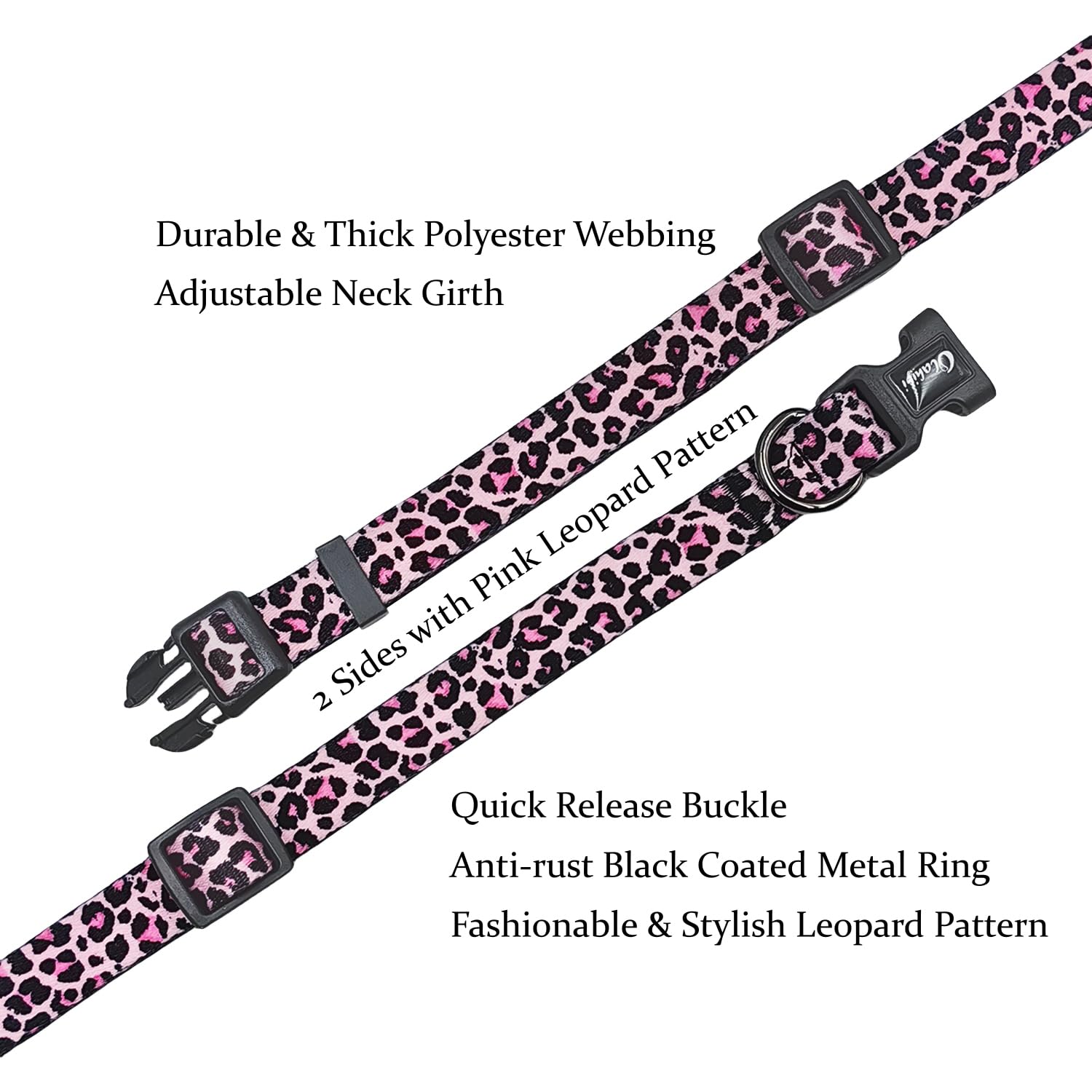 Olahibi Dog Collar Leash Set, Leopard Pattern, Polyester Material, Adjustable Collar And 5Ft Matching Leash, For Puppy Dogs.(Xs,