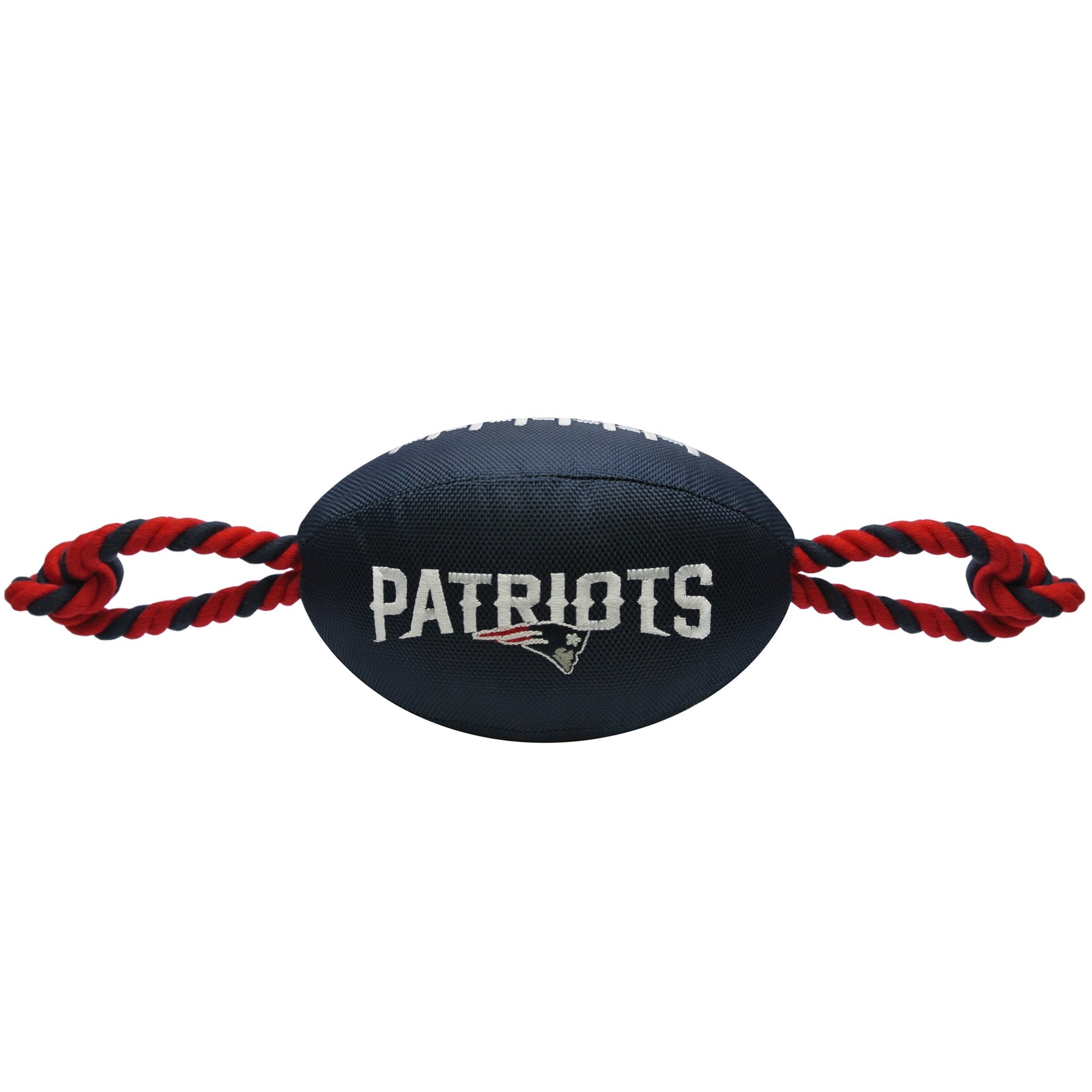 Pets First NFL New England Patriots Football Dog Toy, Tough Quality Nylon Materials, Strong Pull Ropes, Inner Squeaker, NFL Team