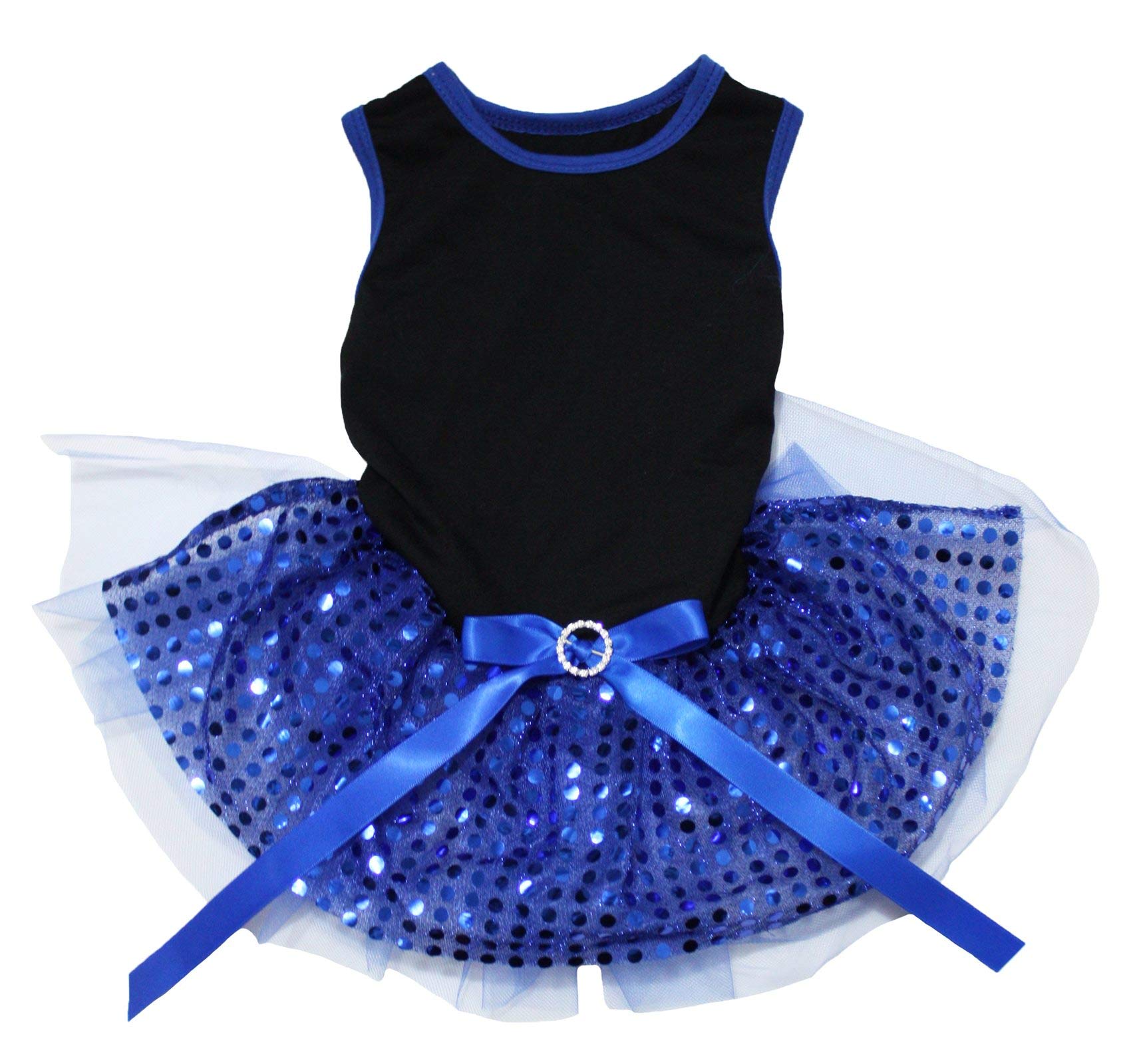 Petitebella Plain Sequins Tutu Puppy Dog Dress (Black/Blue, Xx-Large)