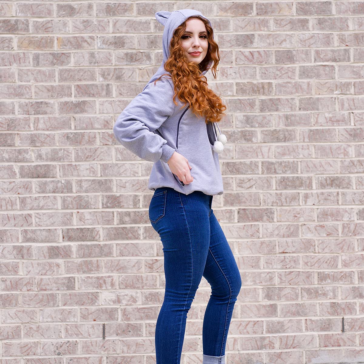 Alyc Unisex Hoodies Pet Holder Cat Dog Large Pouch Carriers Pullover With Cat Printing Sweatshirt (Light Grey-L)