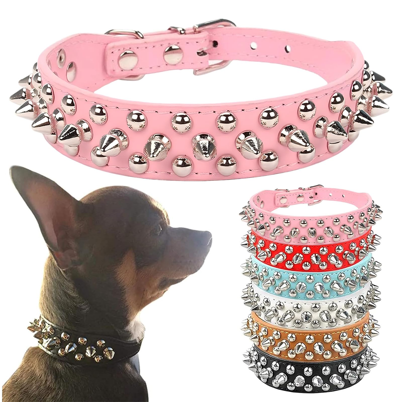 Petcare Spiked Dog Collar Pink Soft Pu Leather Funny Mushrooms Rivet Spike Studded Puppy Collar Adjustable Outdoor Pet Dog Collar For Small Medium Large Dogs Cats Chihuahua Pug Pit Bull Dog Collars