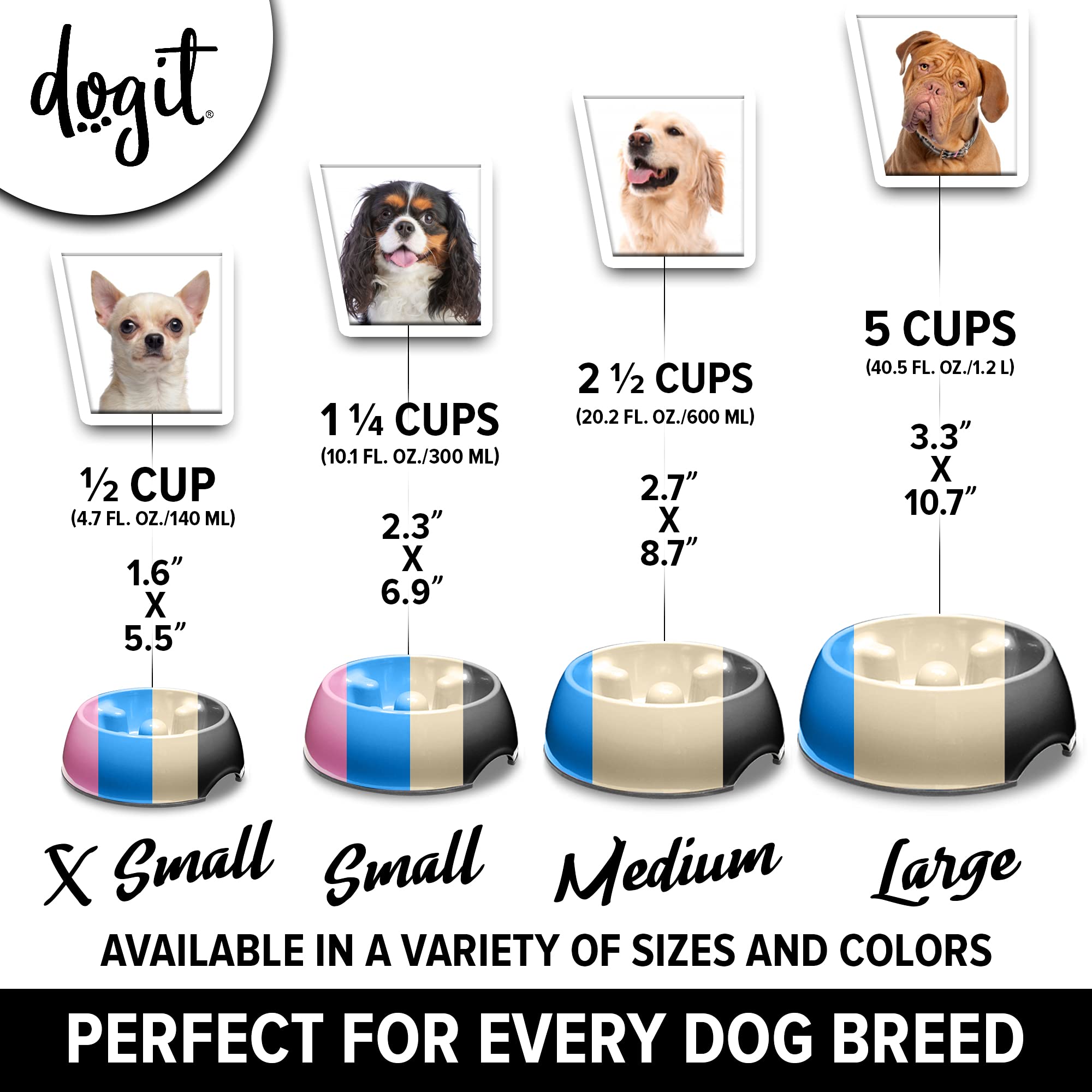 Dogit Go Slow Anti-Gulping Dog Dish, Small Pink Plastic Bowl for Wet/Dry Food, Model 73708
