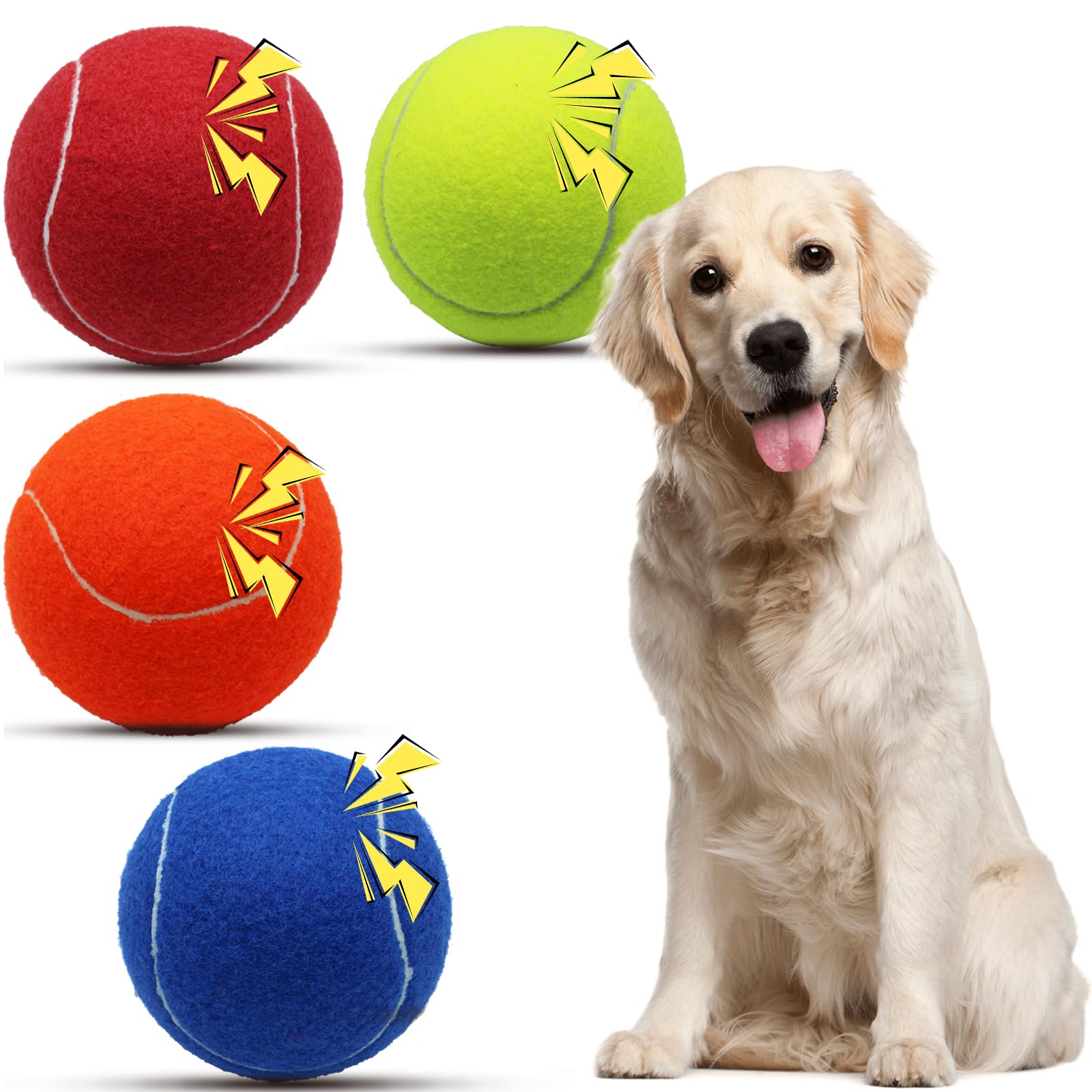 Magicorange Squeaky Tennis Ball Dog Toys 4 Inch Oversize Giant Tennis Ball For Fetch Exercise, Natural Rubber Squeaky Dog Balls 
