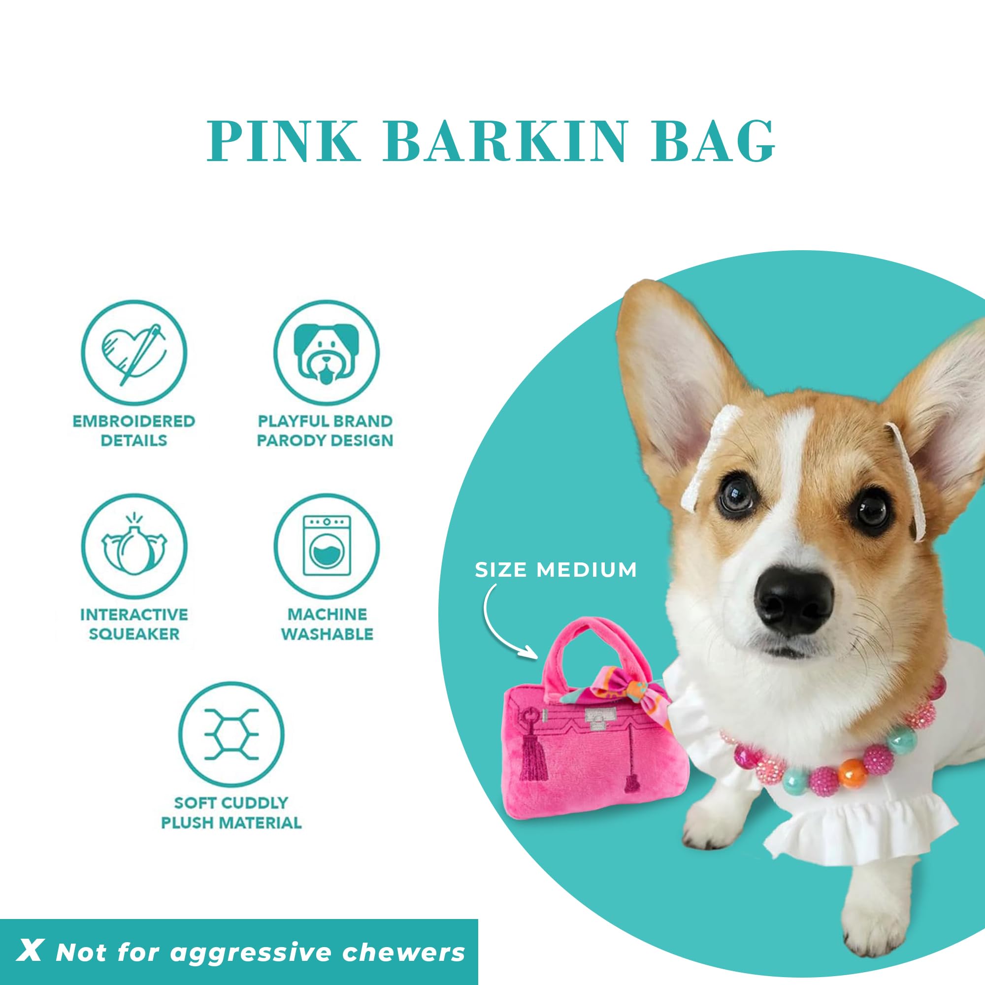 Haute Diggity Dog Barkin Bag with Scarf, Plush Designer Dog Toys with Interactive Squeaker, Stimulating Pet Enrichment, Machine-
