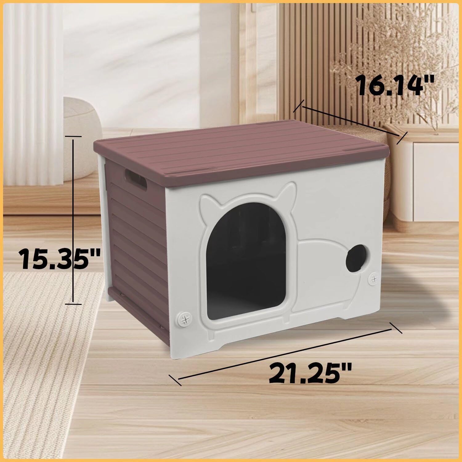 Pempet Plastic Outdoor Cat House Waterproof Feral Cat Shelter(Coffee)