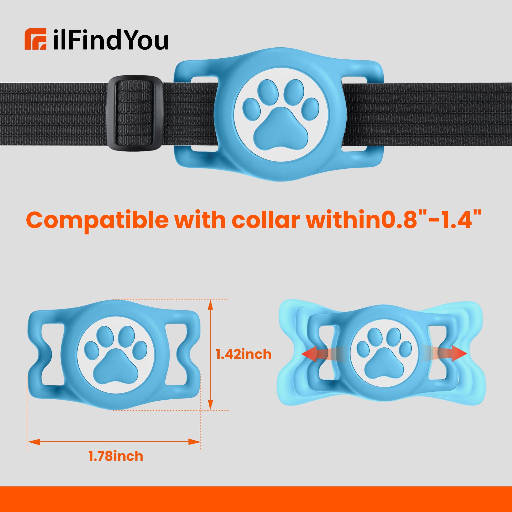 ILFINDYOU Waterproof Airtag Dog Collar Holder - Silicone Airtag Holder for Dogs & Cats, Blue