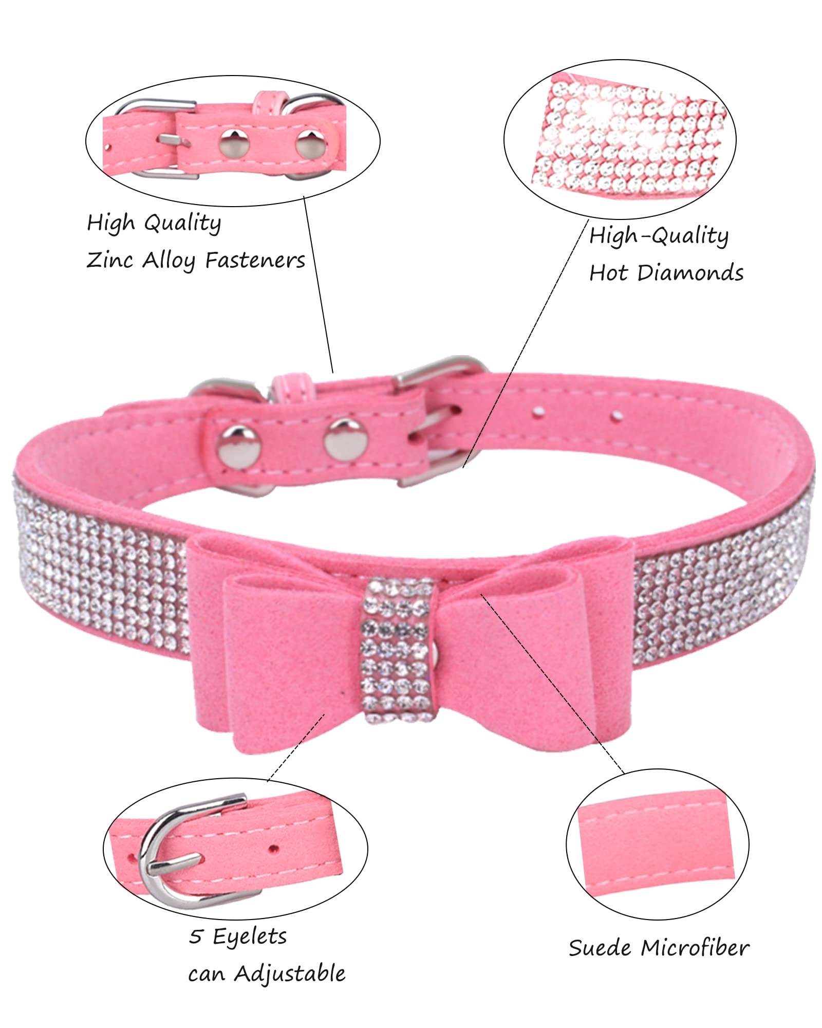 Rhinestone Dog Collar For Small Medium Large Dogs, Adjustable Leather Suede Bling Dog Collars,Diamond Bow Tie Puppy Collars For Boy And Girl.