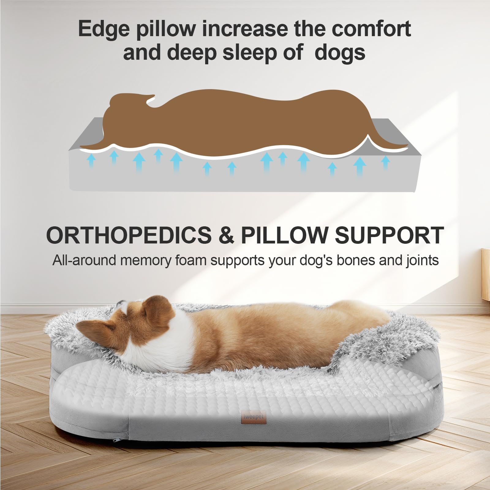 3.7 Inch Thickened Orthopedic Dog Beds For Medium Dogs, Supportive Dog Sofa Bed With 28D Egg-Crate Foam, Removable Washable Plus