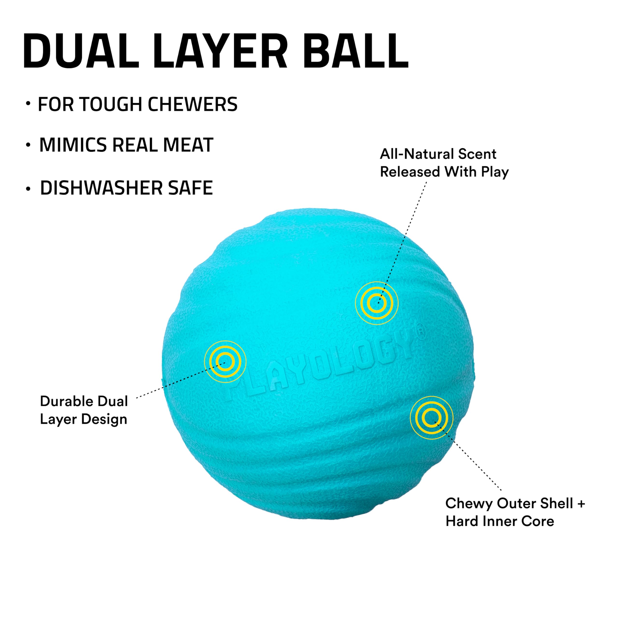 Playology Dual Layer Ball For Dogs | Engaging All Natural Peanut Butter Scented Blue Toy | Jumbo Sized Chew Ball For Large To X-