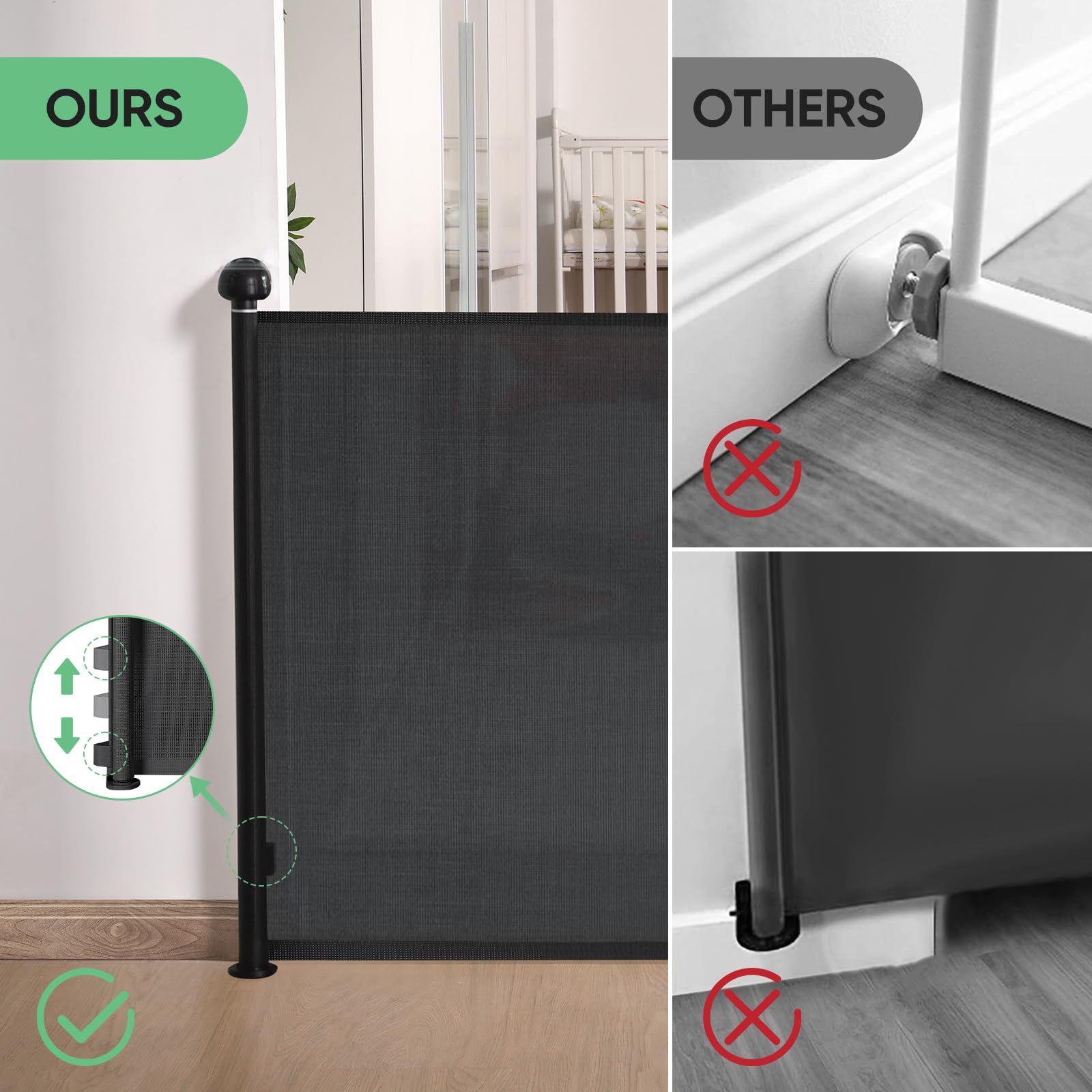 Likzest Retractable Baby Gate, Mesh Baby and Pet Gate 33'' Tall, Extends up to 55'' Wide, Child Safety Baby Gates for Stairs Doo