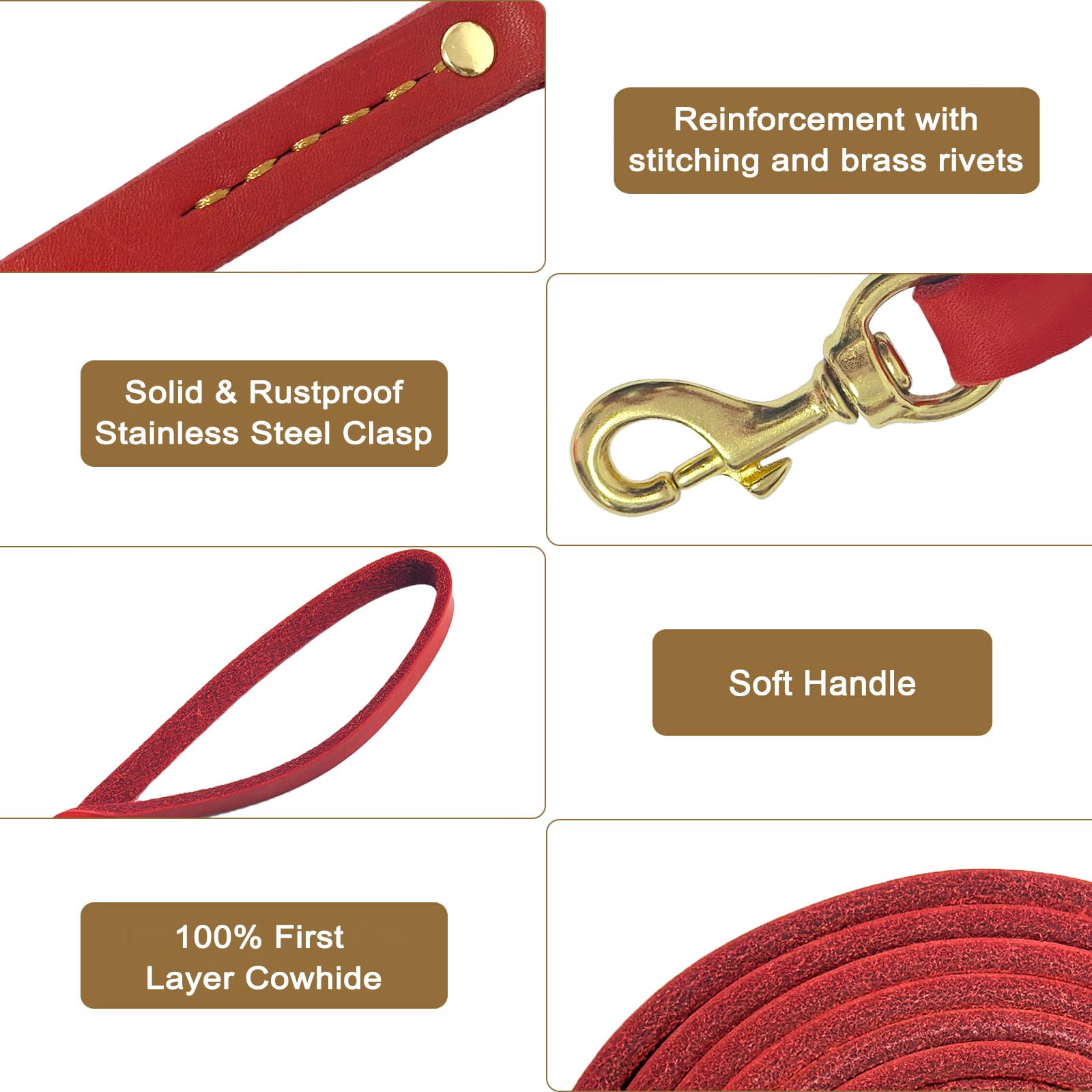 Guiding Star Leather Dog Leash 8Ft, Dog Leashes For Large Dogs Heavy Duty, Soft Handmade Leather Training Leash For Medium & Lar