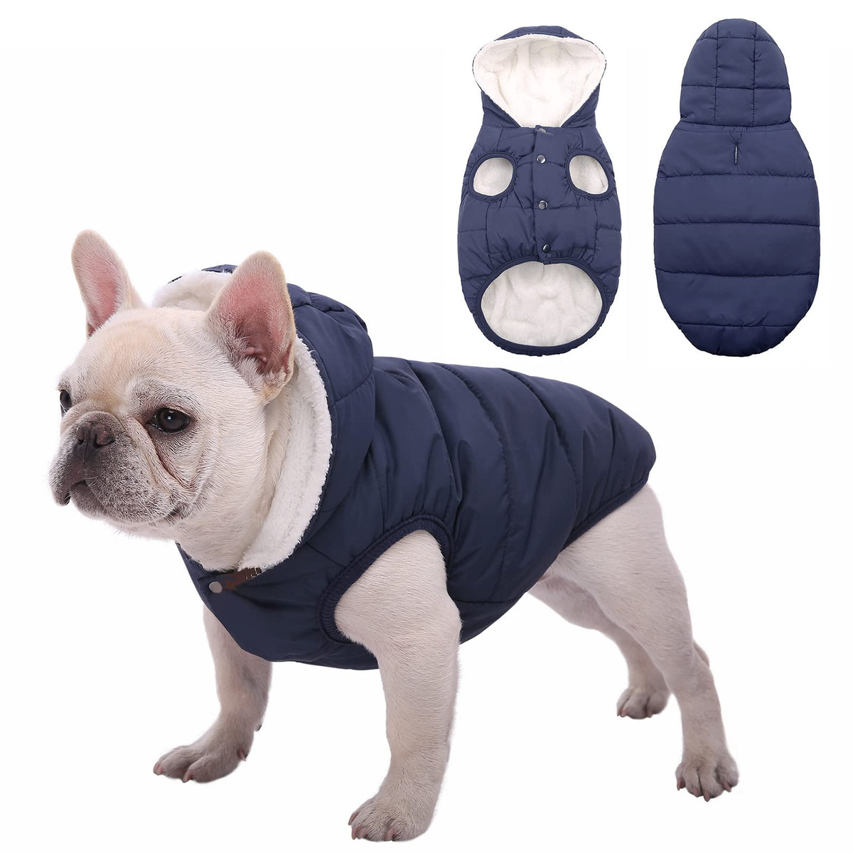 Dog Fleece Hoodie, Windproof Waterproof Dog Coat Fleece & Cotton Lined Warm Dog Jacket, Cold Weather Pet Apparel Clothes Vest For Small Medium Large Dog (M: Length 12.6', Chest 15'-17.3', Blue)