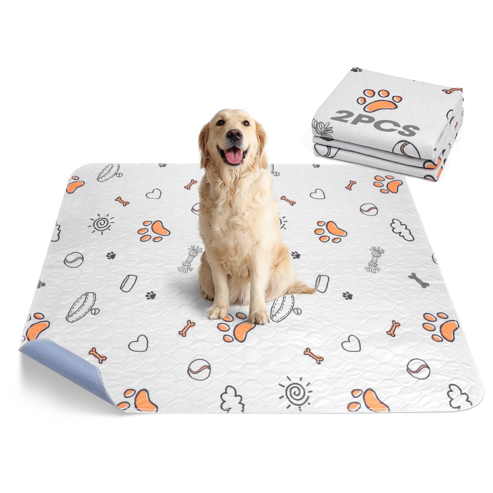 FURTIME Washable Pee Pads for Dogs, 2 Pack Large 41  x41   Super Absorbent Reusable Dog Training Pads, 100% Waterproof Non-S
