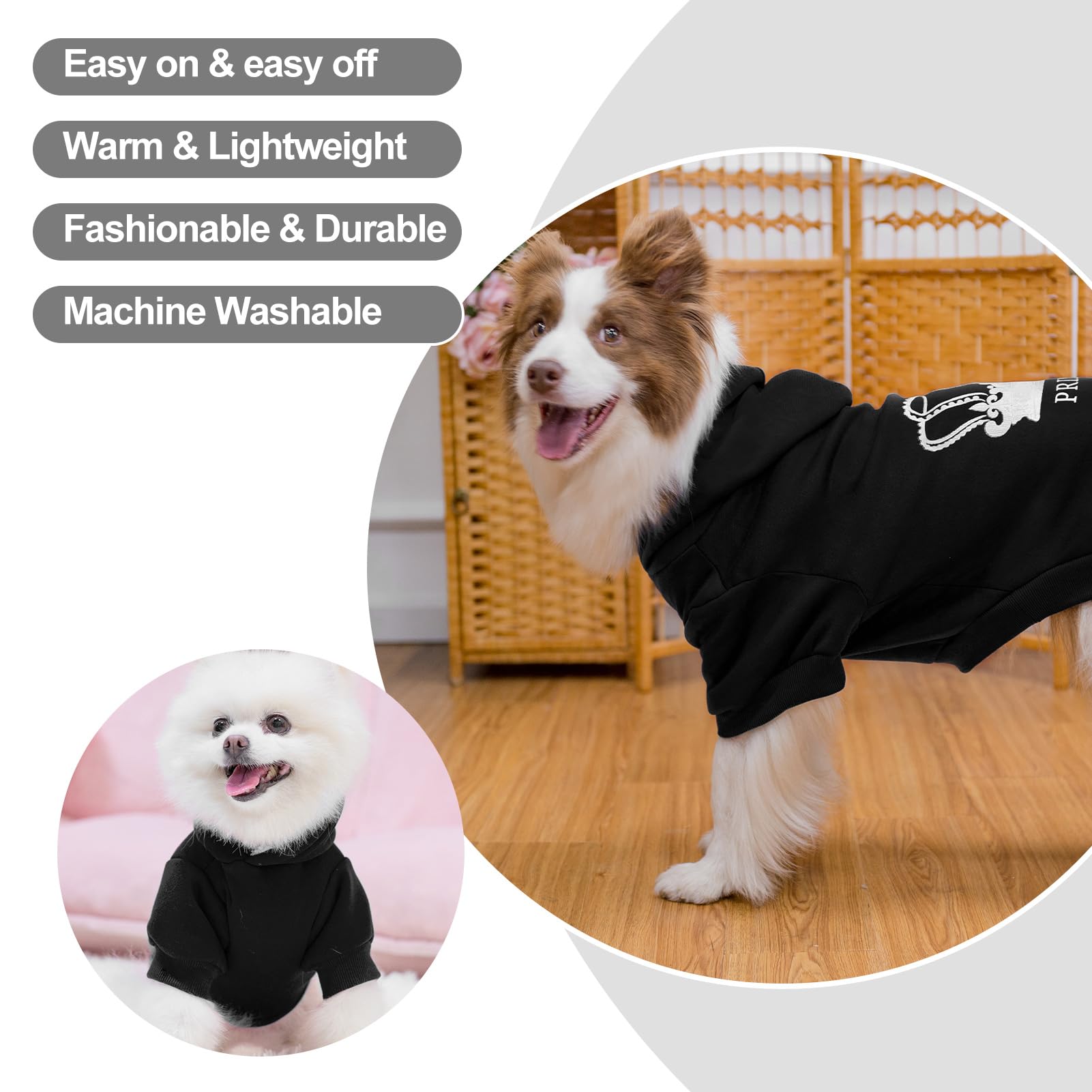 Expawlorer Boy'S Dog Hoodie - Sweater With Leash Hole, Cold Weather Clothes, Sweatshirt With Pocket - Black