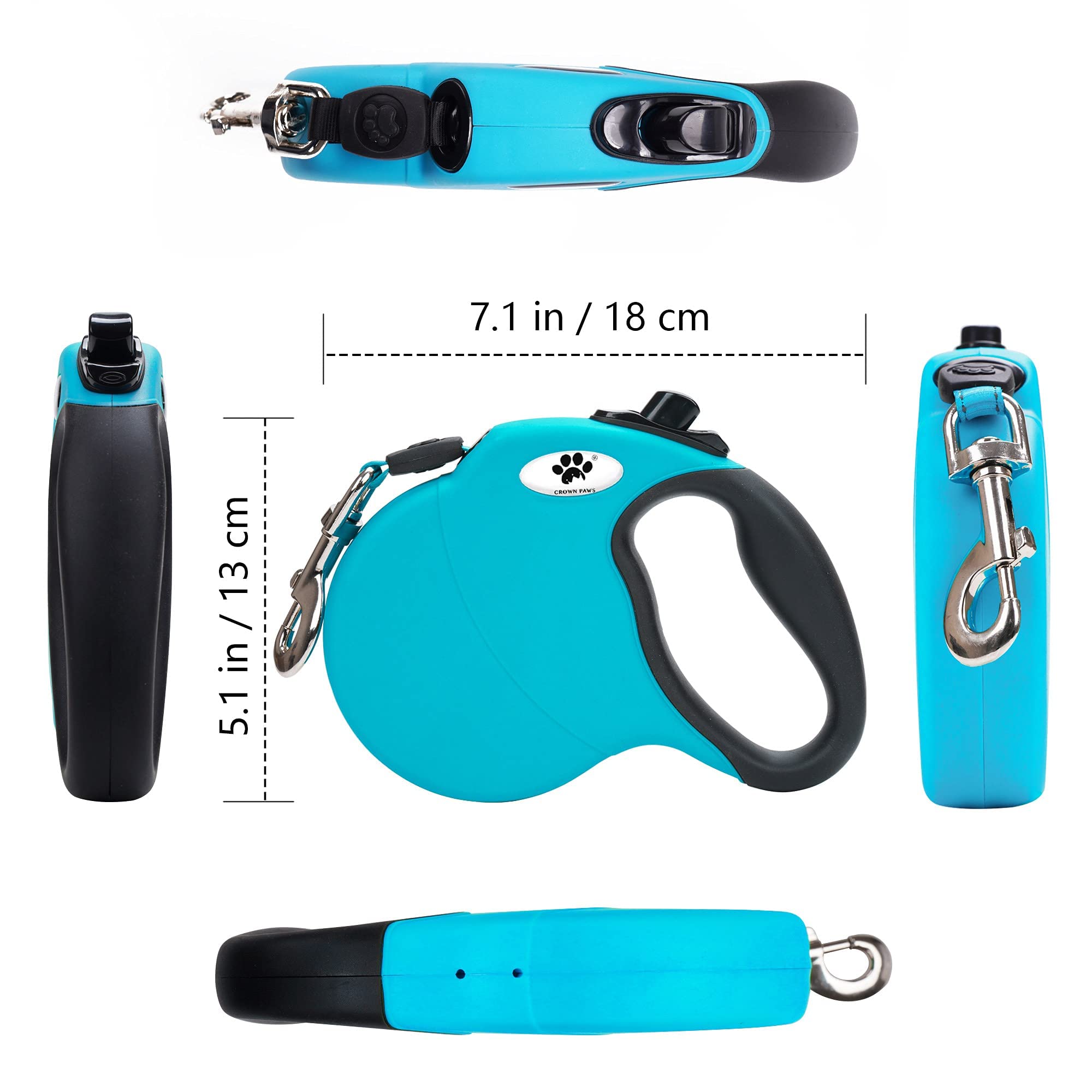 Crown Paws 16Ft Retractable Dog Leash For Large Breed Dogs Up To 110 Lbs With A Detachable Chew Proof Extender Wire Ropes (Blue
