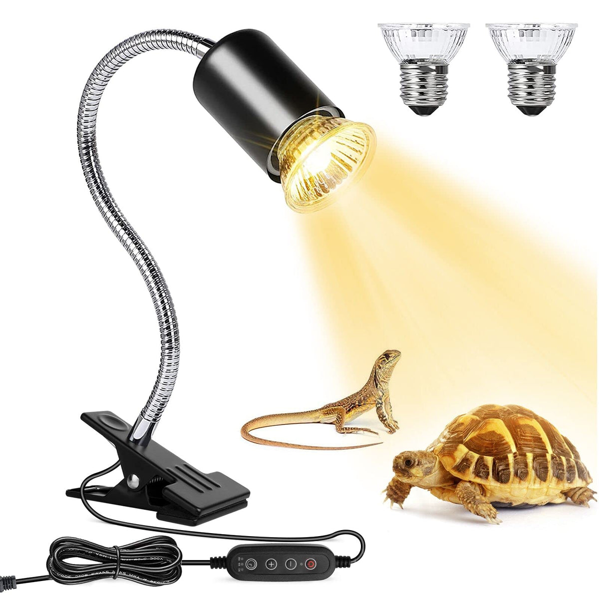 Buddypuppy Reptile Heat Lamp, UVA UVB Reptile Light with 360° Rotatable Hose and Timed, Heating Lamp with 2 Bulbs Suitable for Bearded Dragon Reptiles Turtle Lizard Snake (Heat Lamp 25w/50w Bulb)