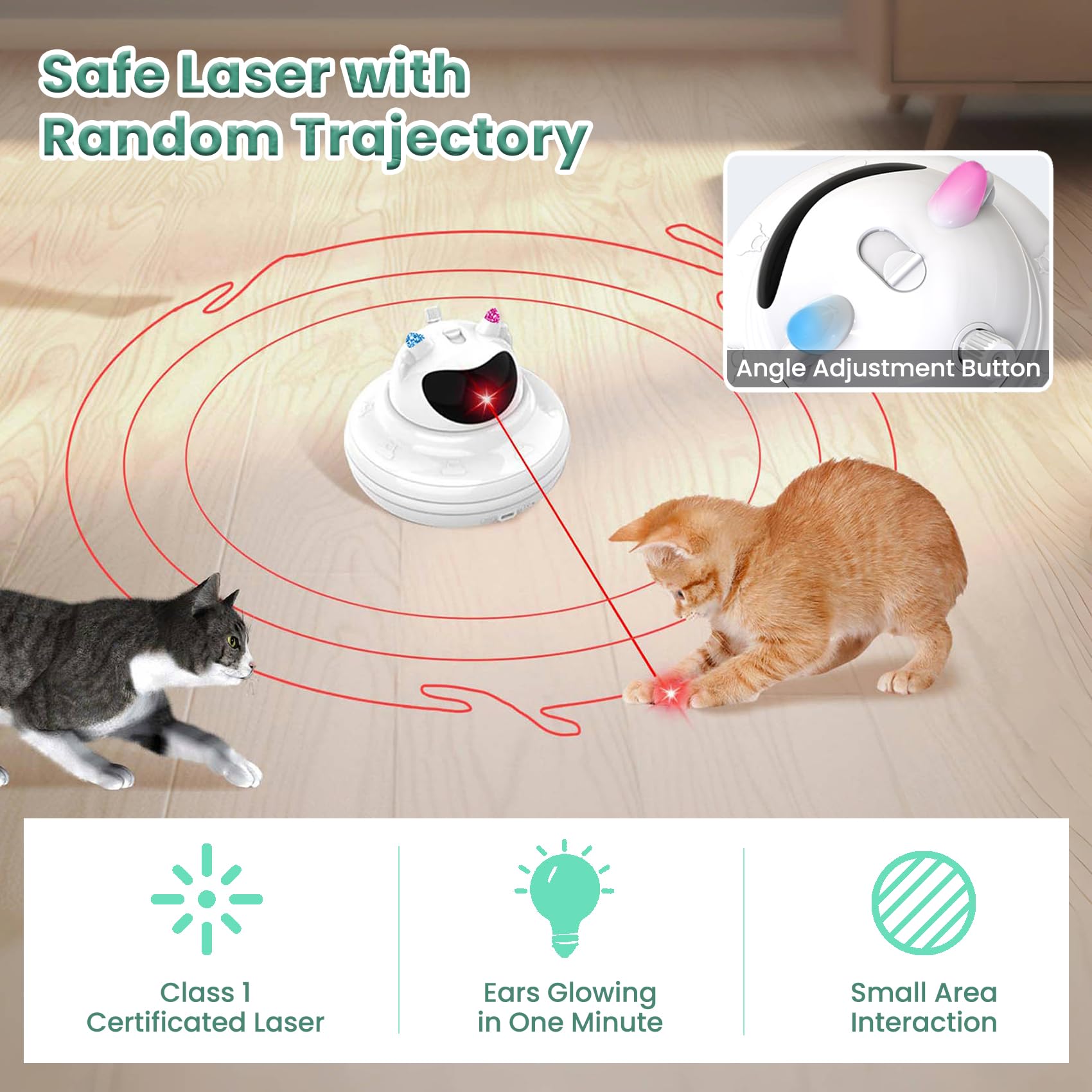 Petinstinct 3 In 1 Automatic Interactive Cat Toy, Cat Laser Pointer Toy With Random Trajectory, Hide And Seek Moving Feather, Re