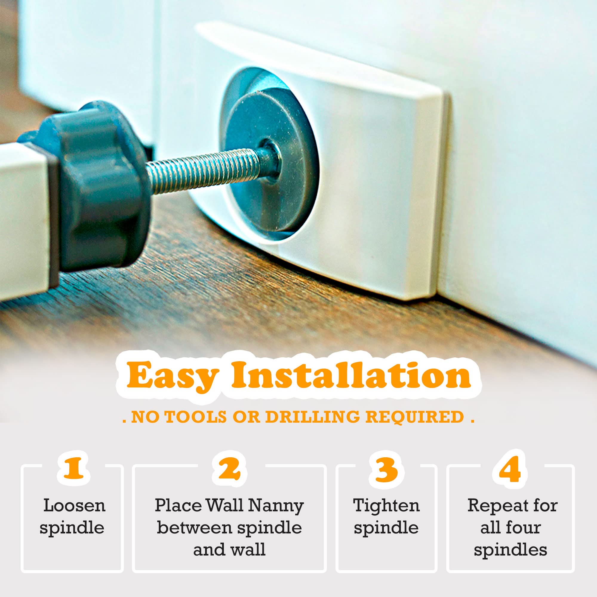 Wall Nanny - Baby Gate Wall Protector (Made In Usa) Protect Walls From Pet Gates & Dog Gates - No Safety Hazard On Spindles - For Child Pressure Mounted Baby Gate For Stairs Cup Guard - White, 4 Pack