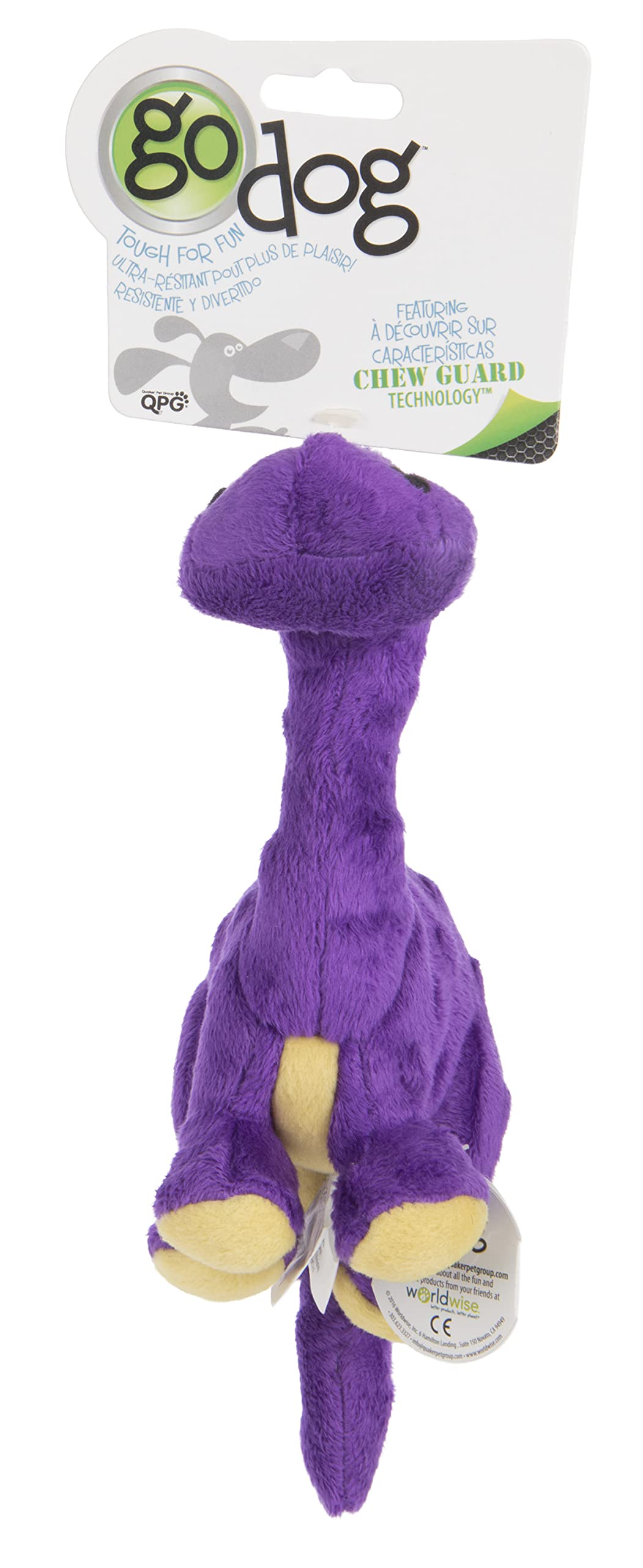 Godog Dinos Bruto Squeaky Plush Dog Toy, Chew Guard Technology - Purple, Small