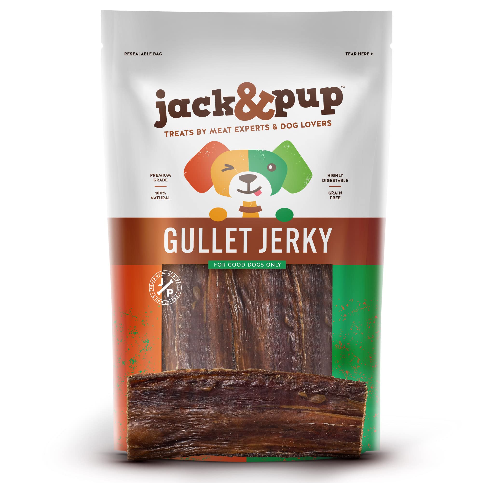 Jack&Pup Gullet Jerky | 6 Beef Gullet Jerky Chew for Small Dogs | Single Ingredient Dog Treats with Glucosamine for Natural Join