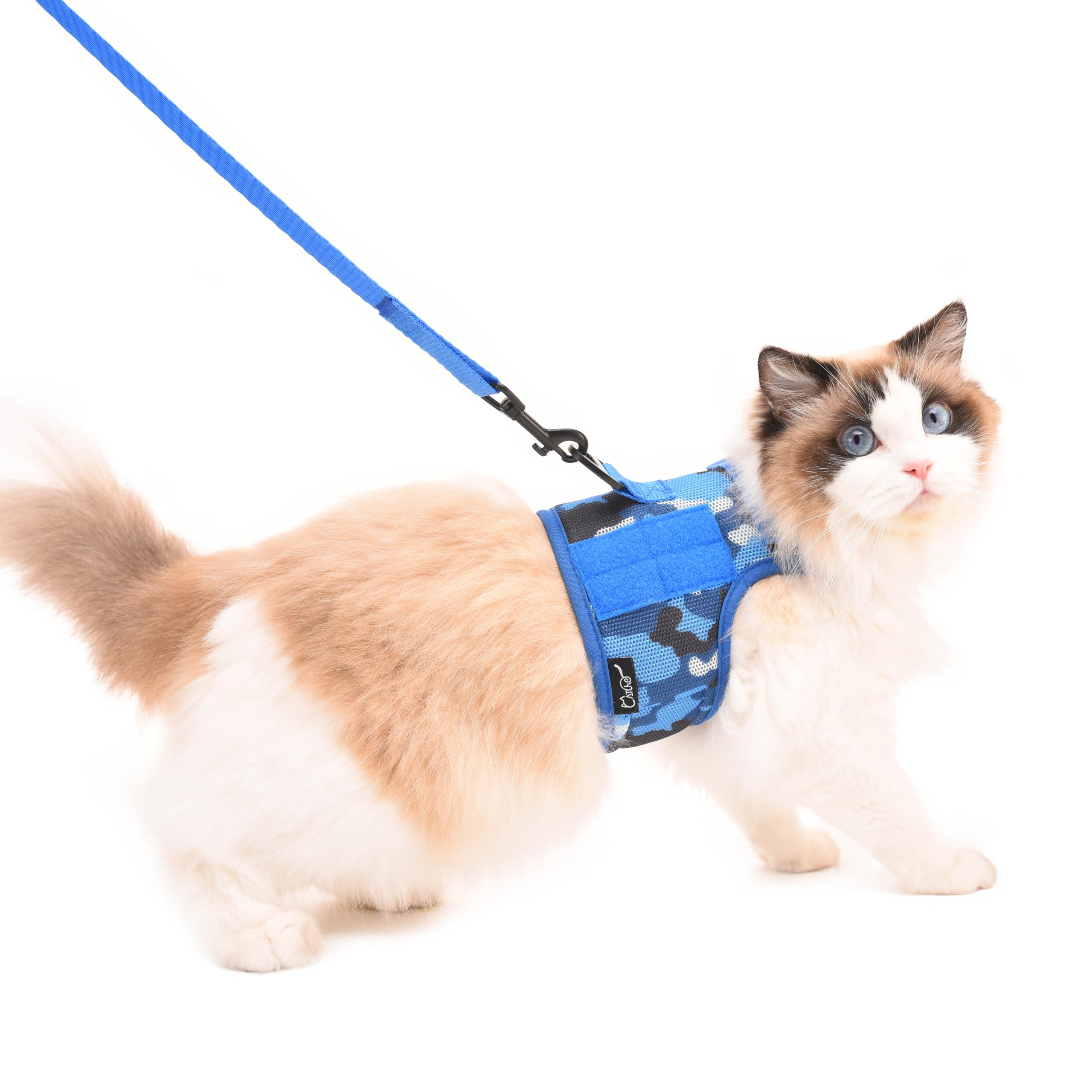 Tactical Cat Harness And Leash For Walking Escape Proof Breathable Mesh Fabric, Ocean Camo, X-Large, Adjustable Cat Walking Jack