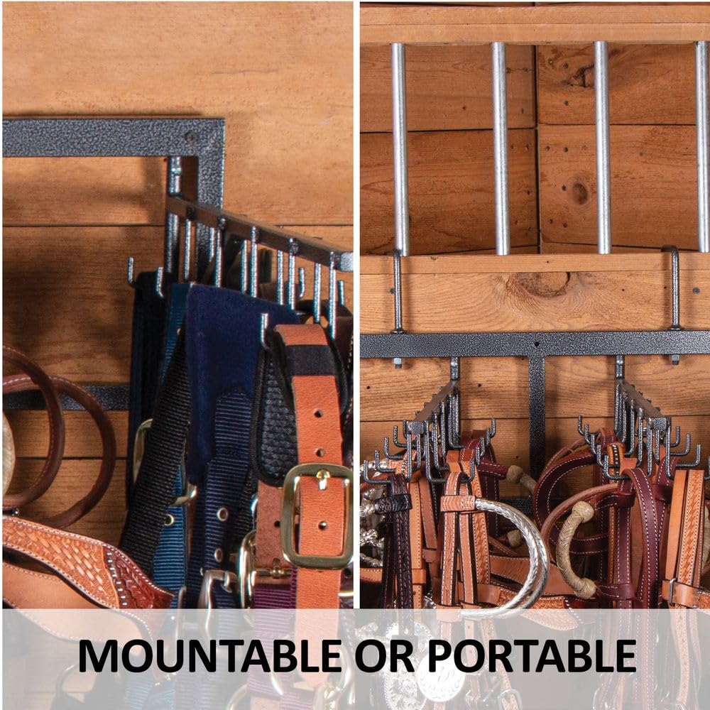 EASY-UP Pro Series 40 Swivel Hook Horse Bridle & Halter Tack Rack | Installed Size 27 Length x 9 Height x 21 Depth | Hooks Rotat