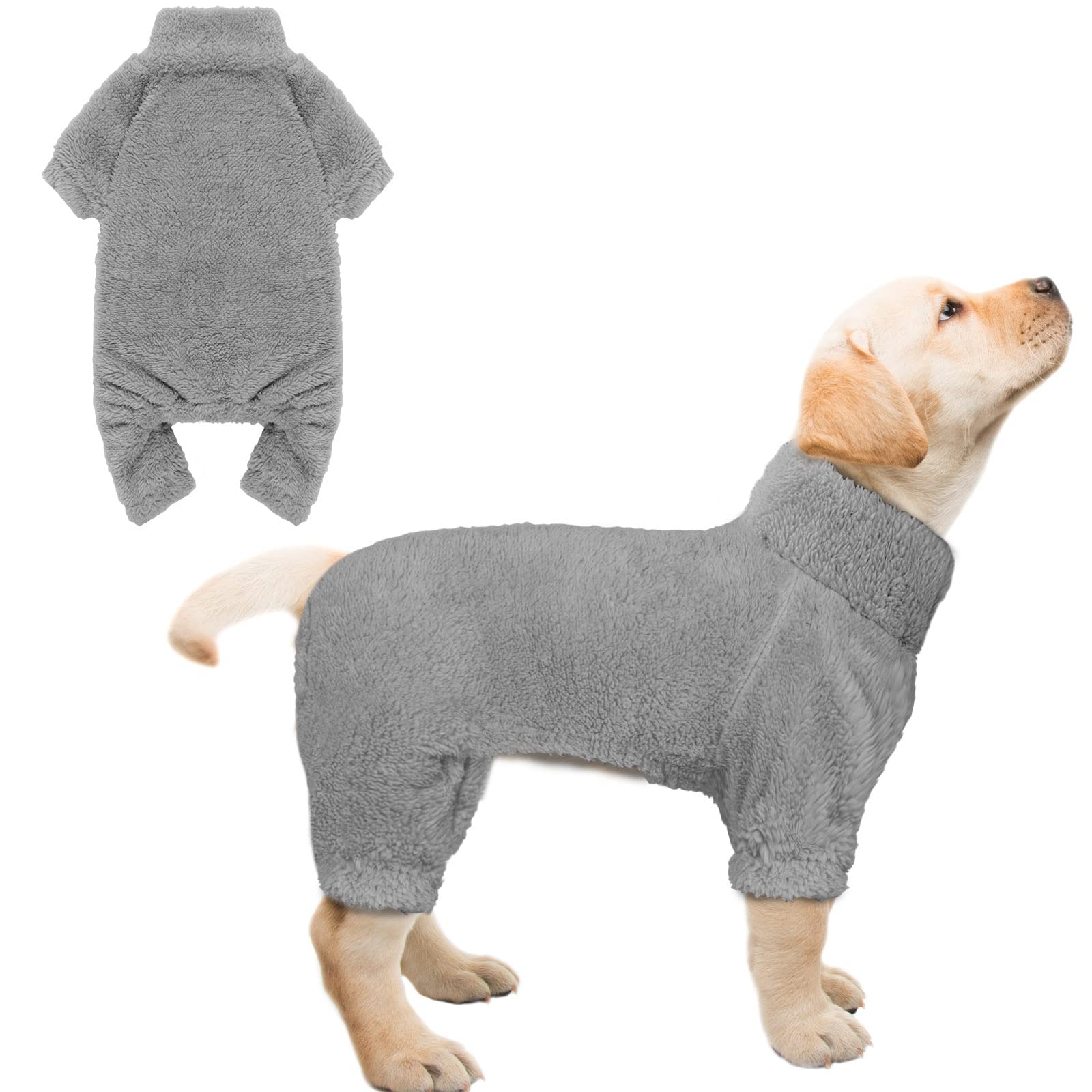 Fuzzy Dog Pajamas Turtleneck Dog Clothes Warm Soft Cozy Lightweight Dog Pjs Dog Sweaters For Small Dogs(Grey-Xs)