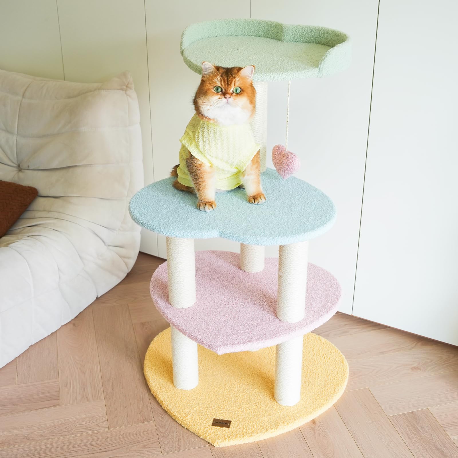 Vetreska Cat Tree Cat Tower 39.4'' For Indoor Cats With Sisal Covered Scratching Posts And Sweetheart Shape Platform, Multi-Level Cat Tower Activity Center Furniture For Kittens Cats And Pets
