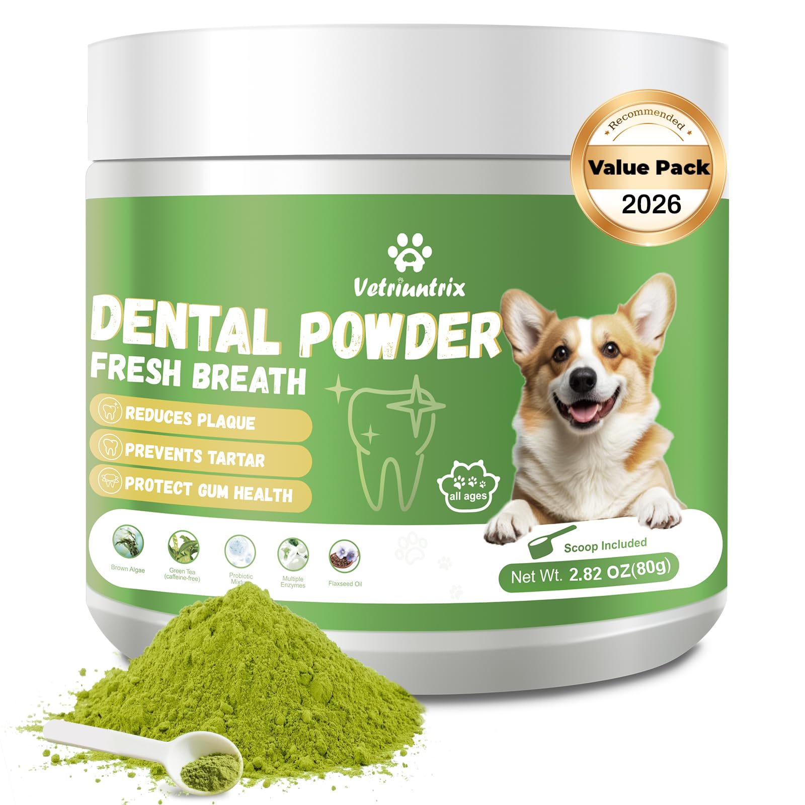 Vetriuntrix Dog Teeth Cleaning Powder, Dental Powder for Dogs Teeth & Tartar Remove & Plaque Off, Breath Freshener for Dogs with