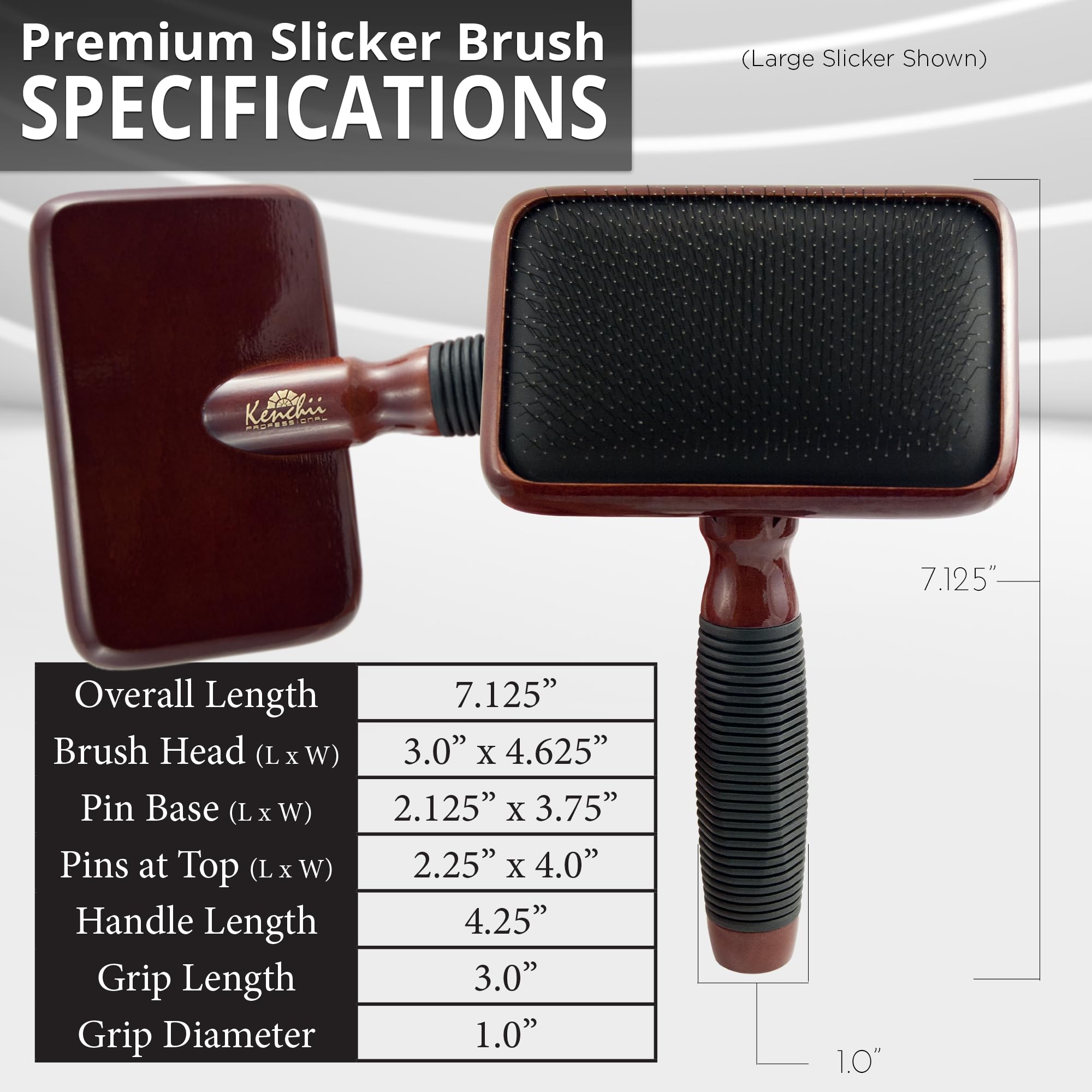 Kenchii Slicker Brush For Dogs, Professional Dog Grooming Brush For Loose Fur, Tangles, Long Short Haired, Stainless Steel Pins, Maplewood Handle (Large)