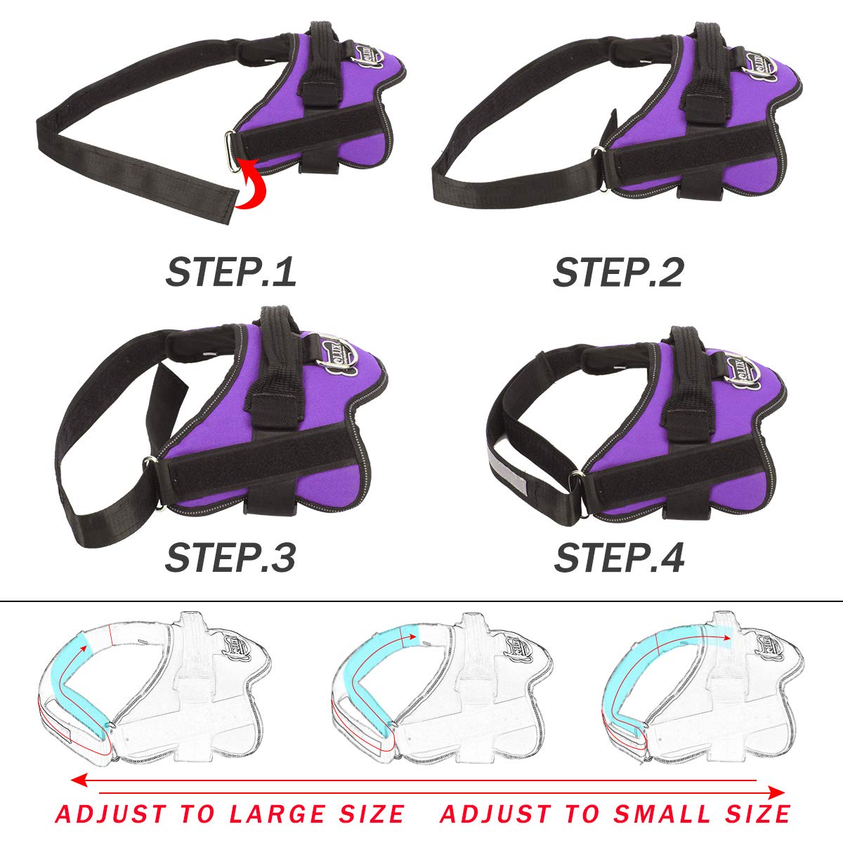 Bolux Dog Harness, No-Pull Reflective Dog Vest, Breathable Adjustable Pet Harness With Handle For Outdoor Walking - No More Pulling, Tugging Or Choking (Purple, M)