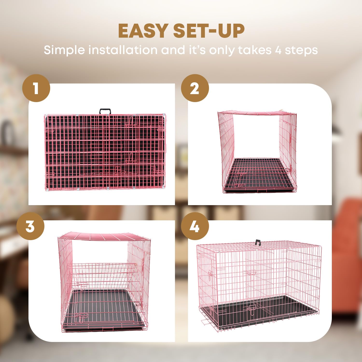 48 Inch Dog Crate Dog Kennel Folding Metal Pet Cage Pet Crate For Large Door Leak-Proof With Double-Door,Divider Panel, Removabl