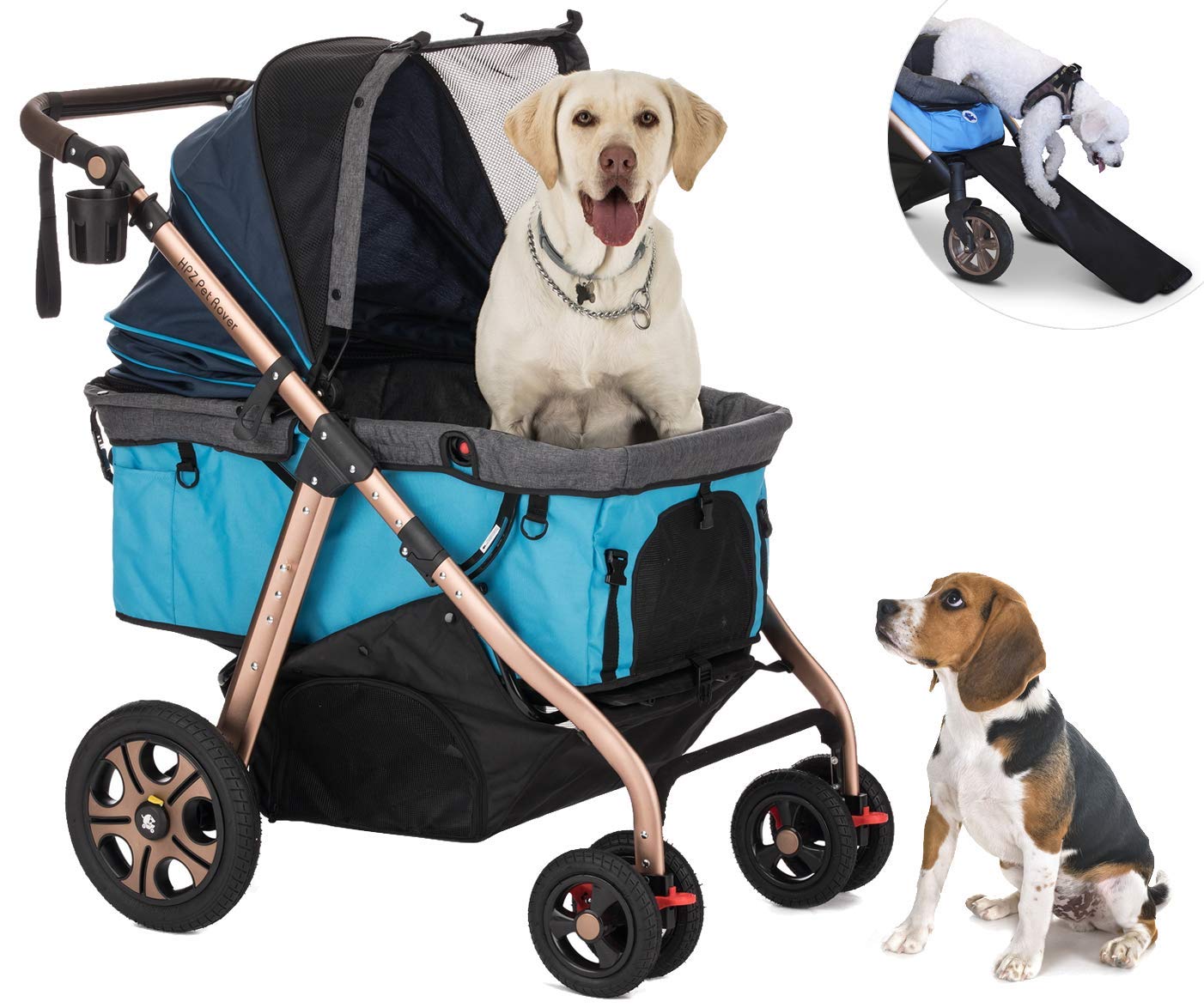 Hpz Pet Rover Titan-Hd Premium Super-Sized Dog/Cat/Pet Stroller Suv Travel Carriage/W Access Ramp/100Lbs Capacity/Pumpless Rubbe