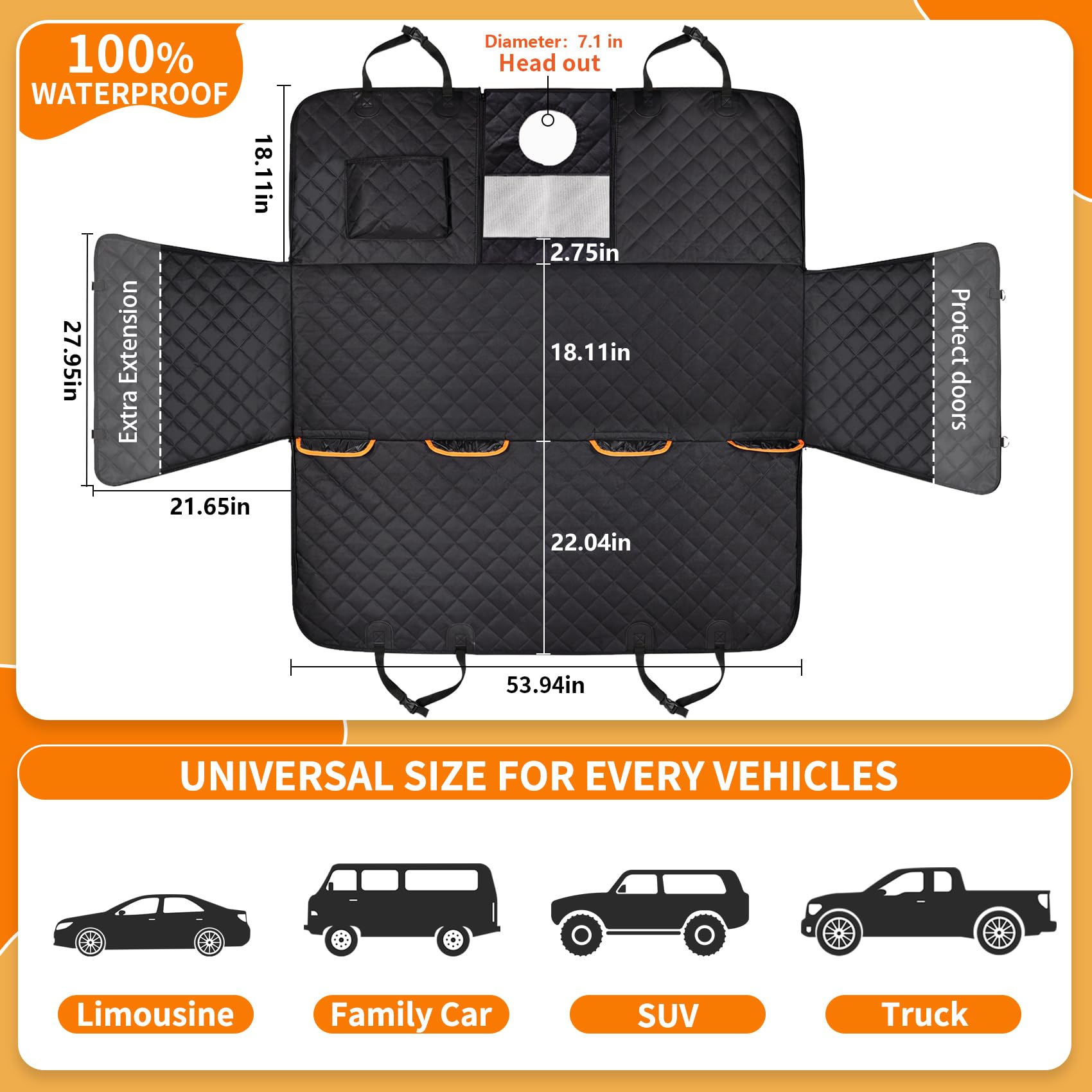 Famstar Dog Car Seat Cover For Back Seat 100% Waterproof Durable 600D 6-Layer Scratchproof Nonslip Pet Dog Seat Cover With Mesh Window For Dog Hammock For Car Trucks And Suv(54'X58'-Hi, Black)