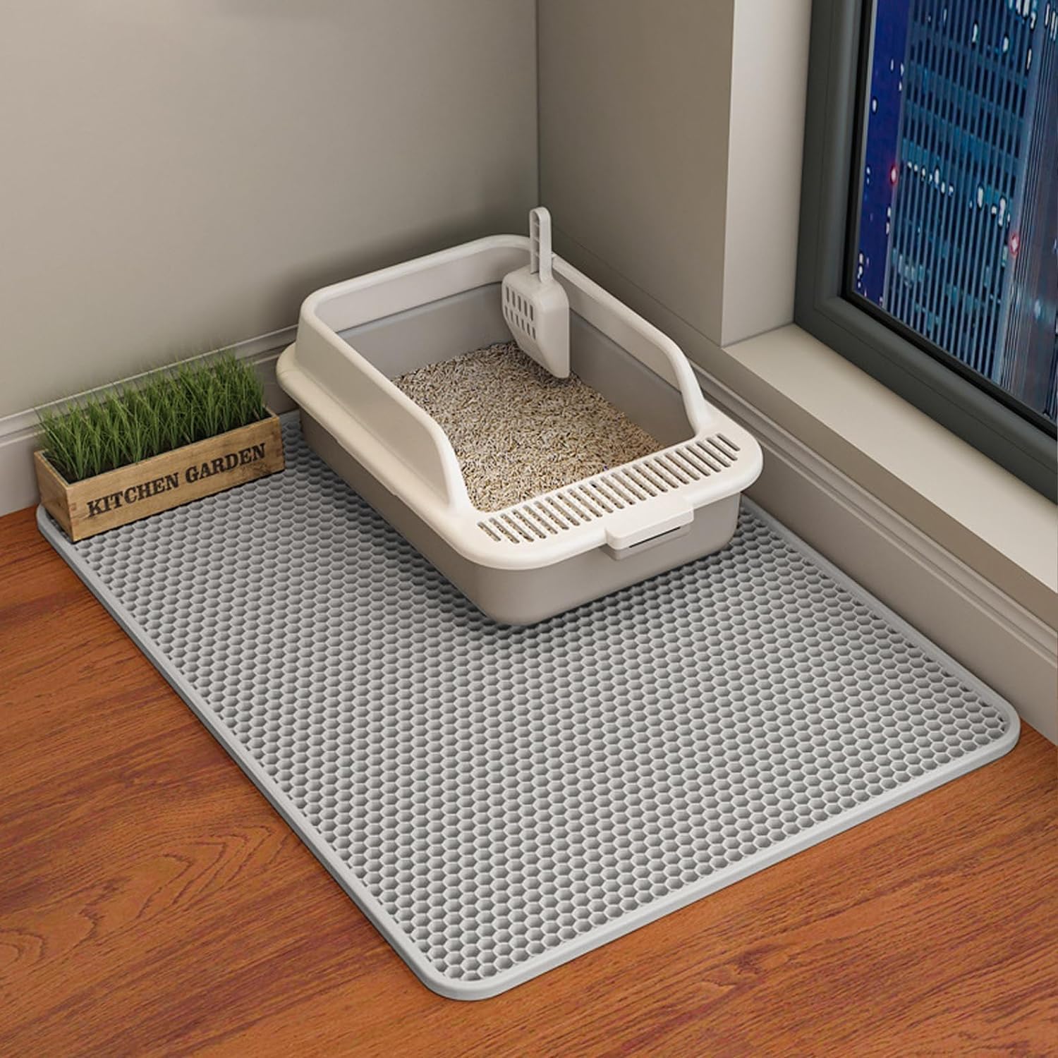 Erhaog Cat Litter Mat Trapping Mat, 46X26 / 35X24 / 30X22 / 24X16 Inch Honeycomb Double Layer Design Urine And Water Proof Mater