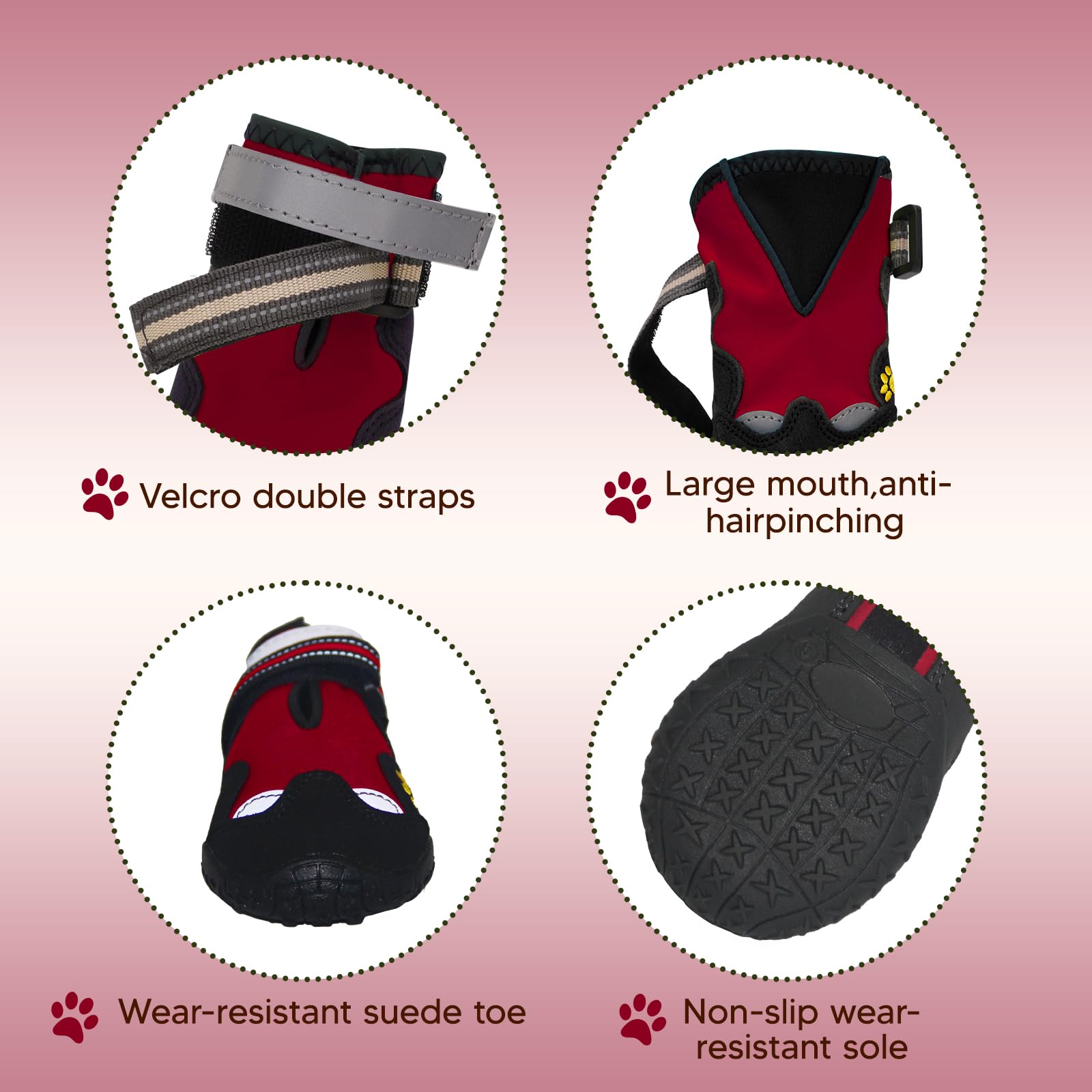FISHOAKY Dog Shoes for Large Dogs, Waterproof Anti-Slip Boots, Size 7, Red, Model GH023, Perfect for Winter and Summer Use
