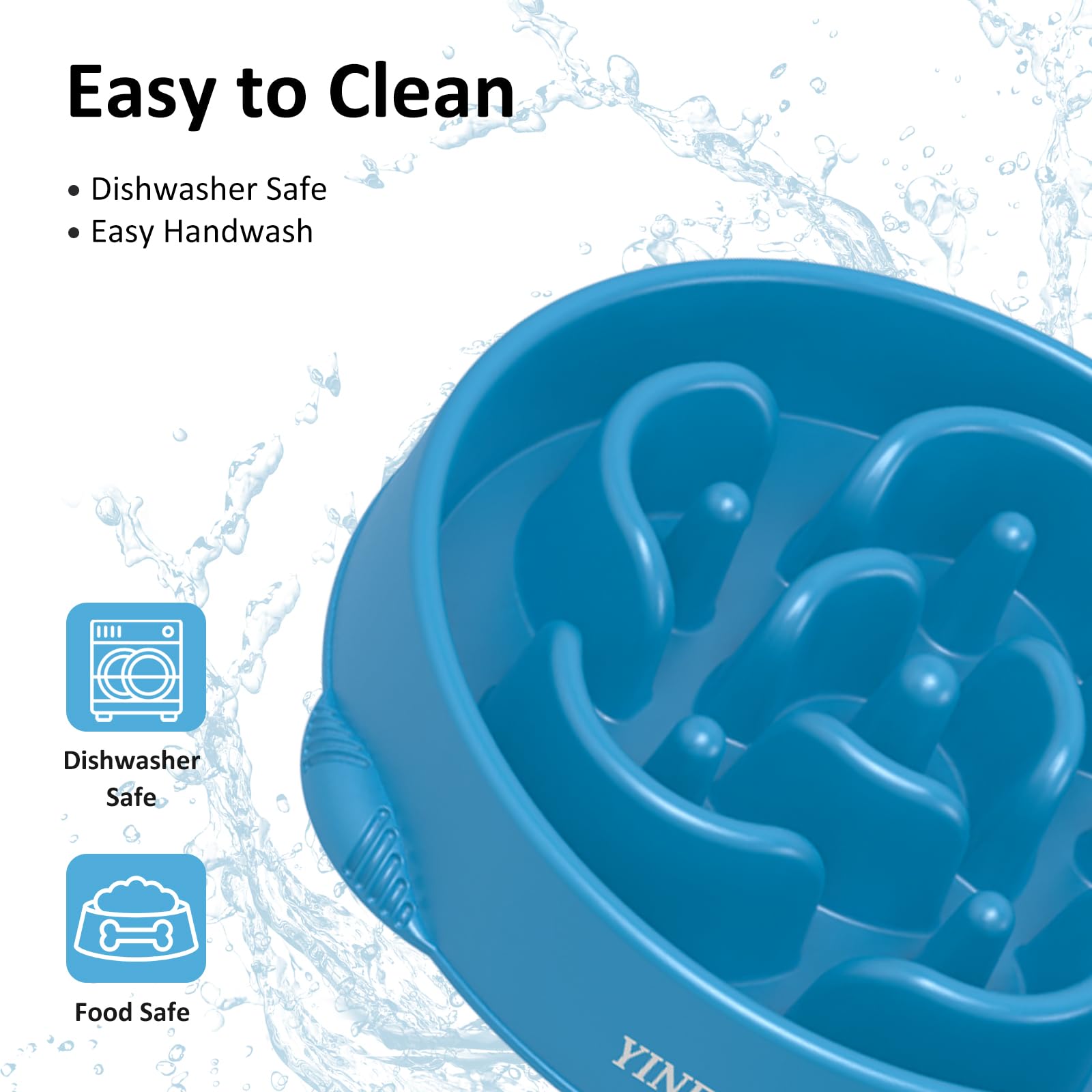 YINEYA Large Slow Feeder Dog Bowls, Anti-Choking Puzzle Bowl, Dark Blue & Rose Red, 2PCS, Polypropylene
