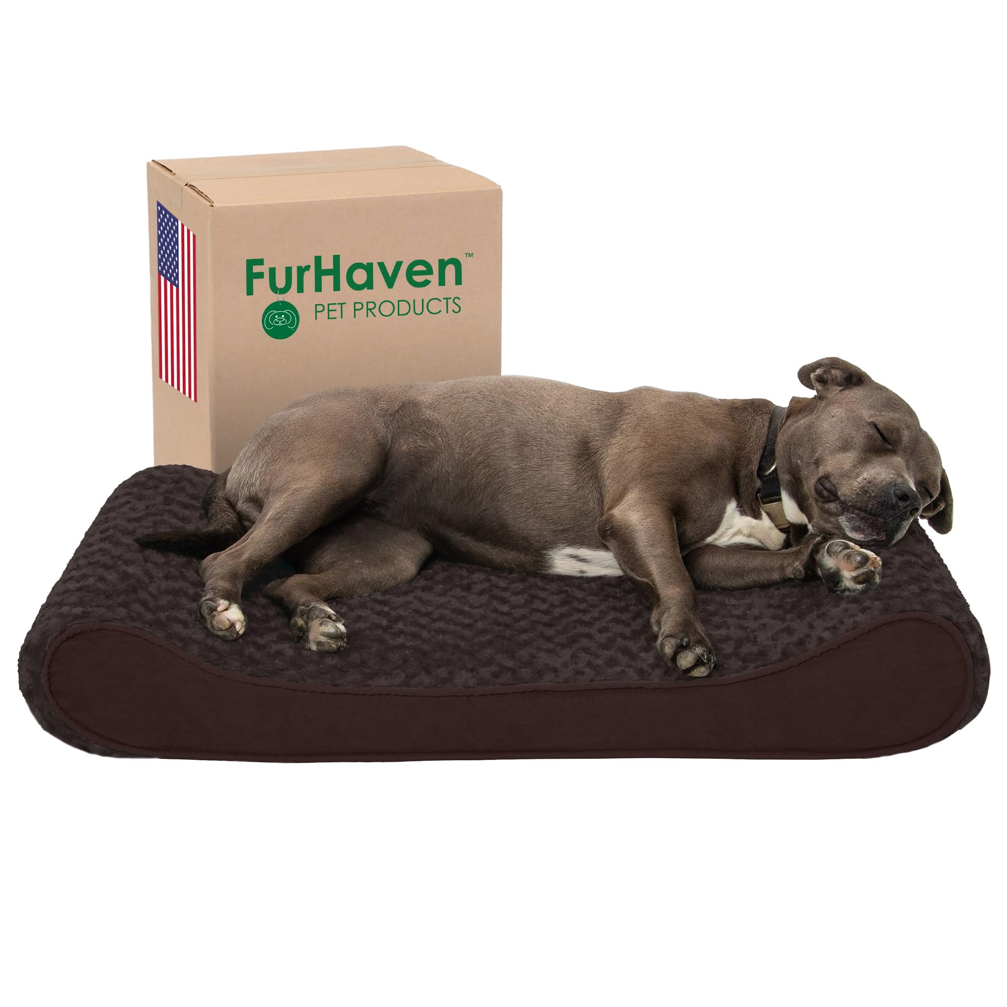 Furhaven Orthopedic Dog Bed For Large/Medium Dogs W/ Removable Washable Cover, For Dogs Up To 38 Lbs - Ultra Plush Faux Fur & Su