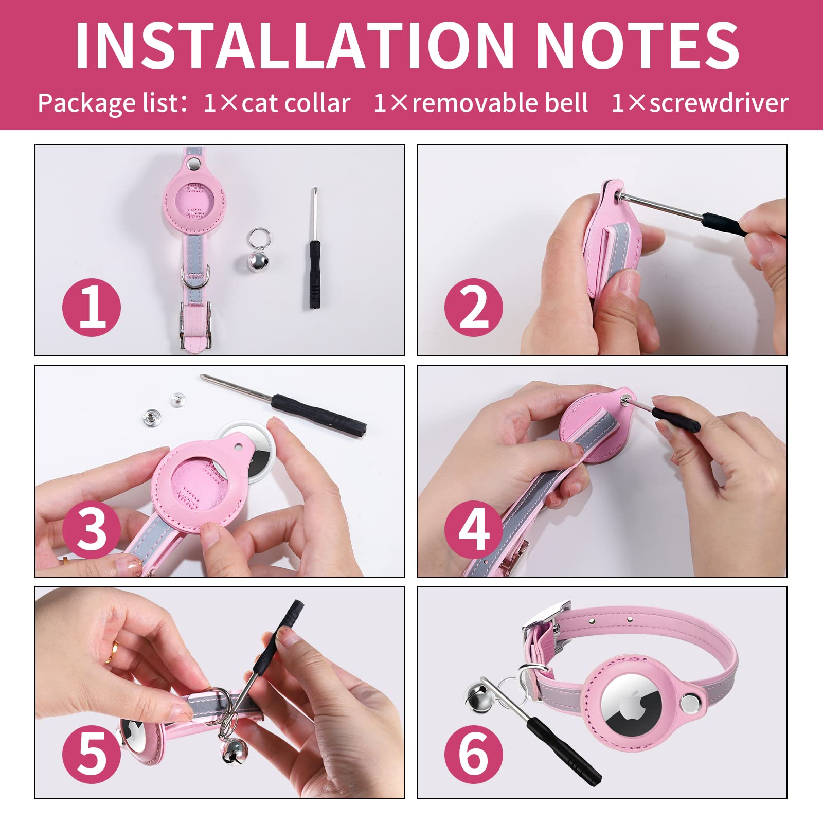 Airtag Cat Collar, Cat Collar With Bells, Reflective Gps Cat Collar, Cat Tracker Collar Leather Cat Collar For Cats (Blue-M (Purple, Xs(7.5-10.2'))