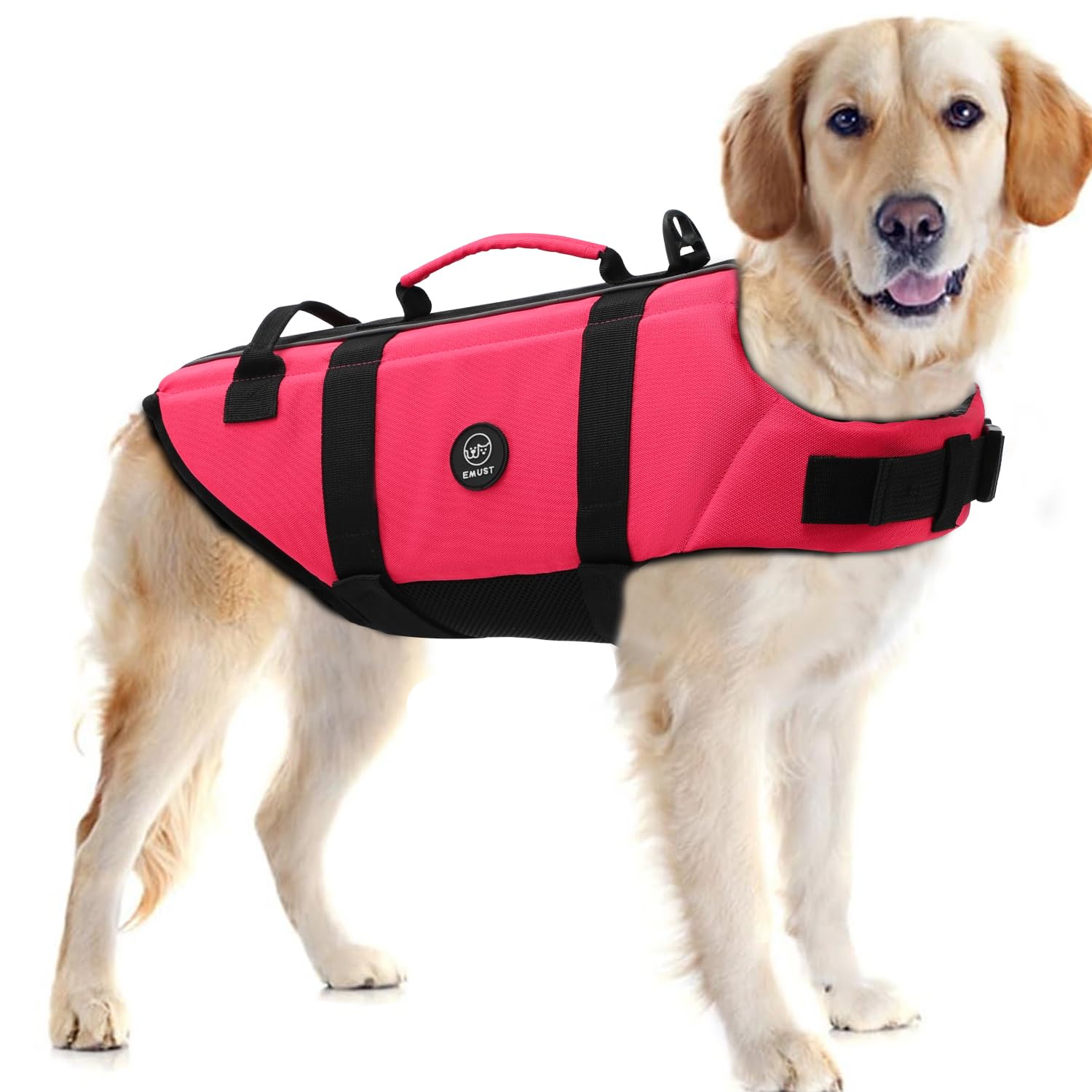 Emust Dog Life Vests, Adjustable Pet Life Jacket With Rescue Handle, Dog Flotation Device Dfd For Small/Medium/Large Dogs, M, Ro